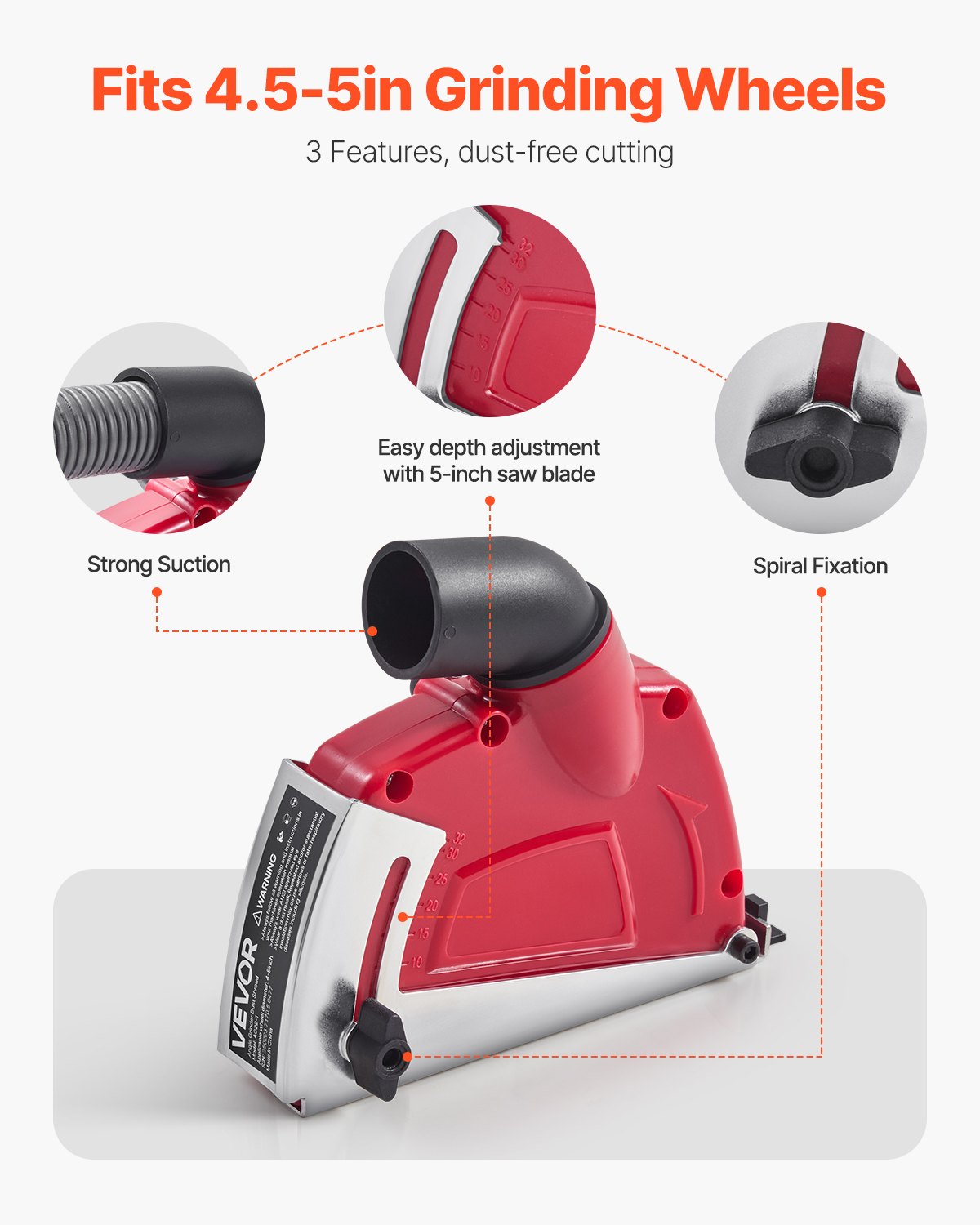 Cutting Dust Shroud 100-125mm Angle Grinders Adjustable Depth 6 Clamping Washers
