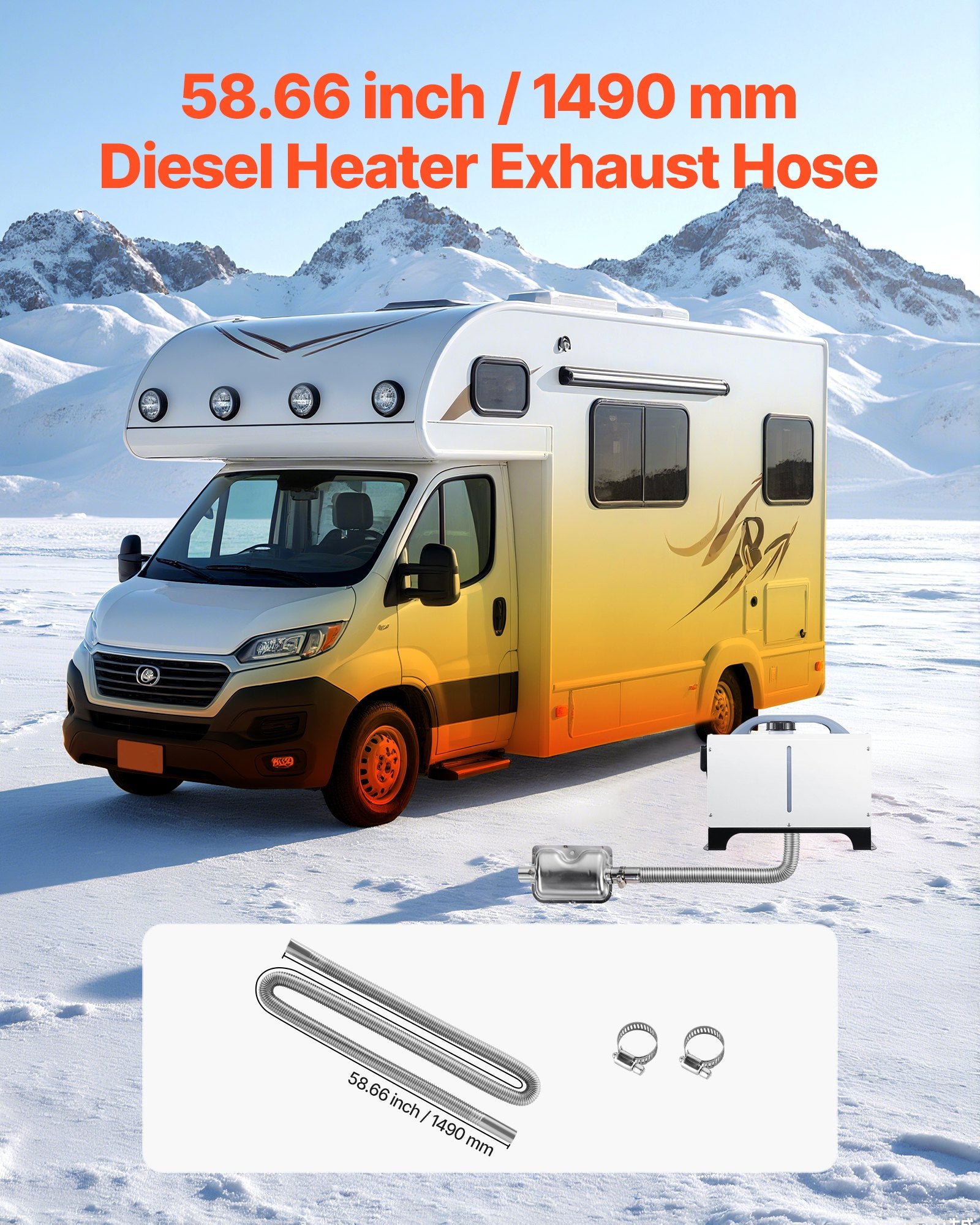 1490mm Stainless Steel Diesel Heater Exhaust Hose with Clamps 2KW-8KW Kit