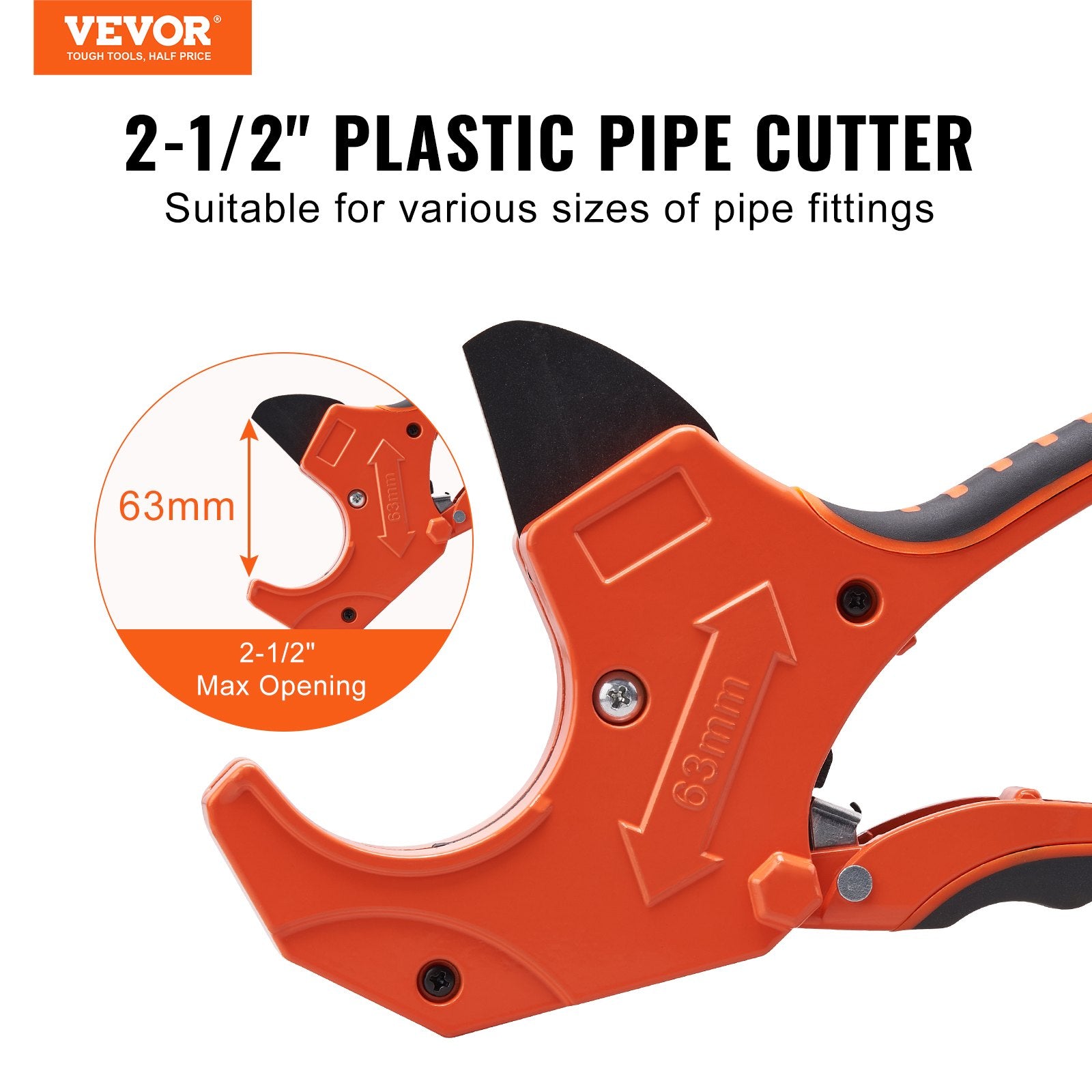 PVC Pipe Cutter 0-2-1/2" Ratcheting Heavy Duty Tube Cutting Tool with SpareBlade