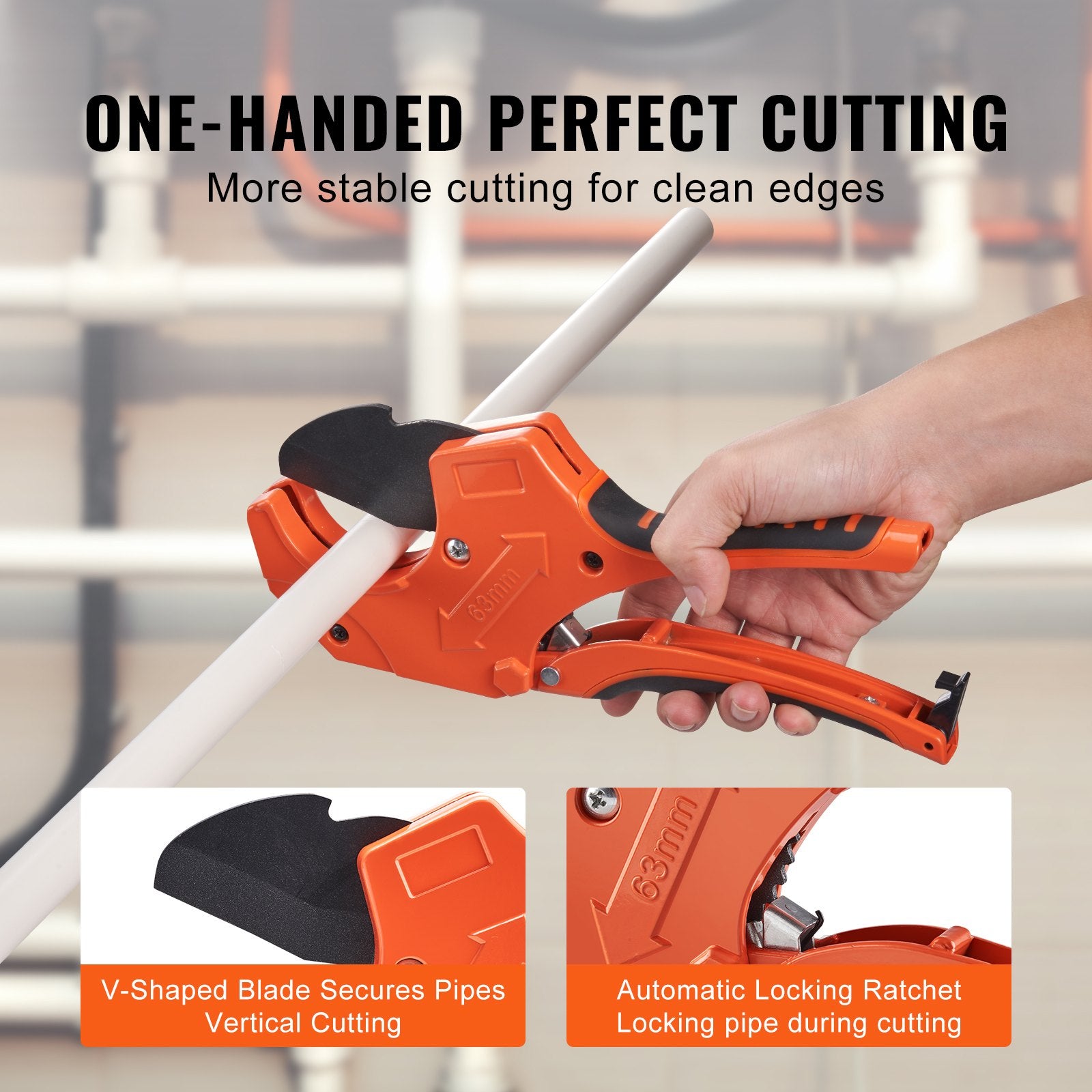 PVC Pipe Cutter 0-2-1/2" Ratcheting Heavy Duty Tube Cutting Tool with SpareBlade