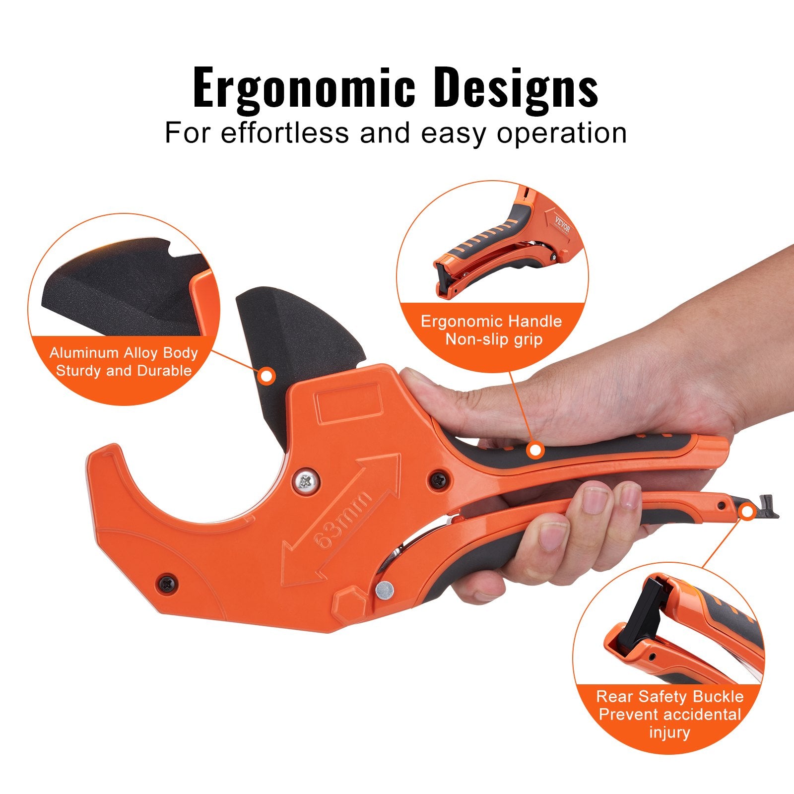PVC Pipe Cutter 0-2-1/2" Ratcheting Heavy Duty Tube Cutting Tool with SpareBlade