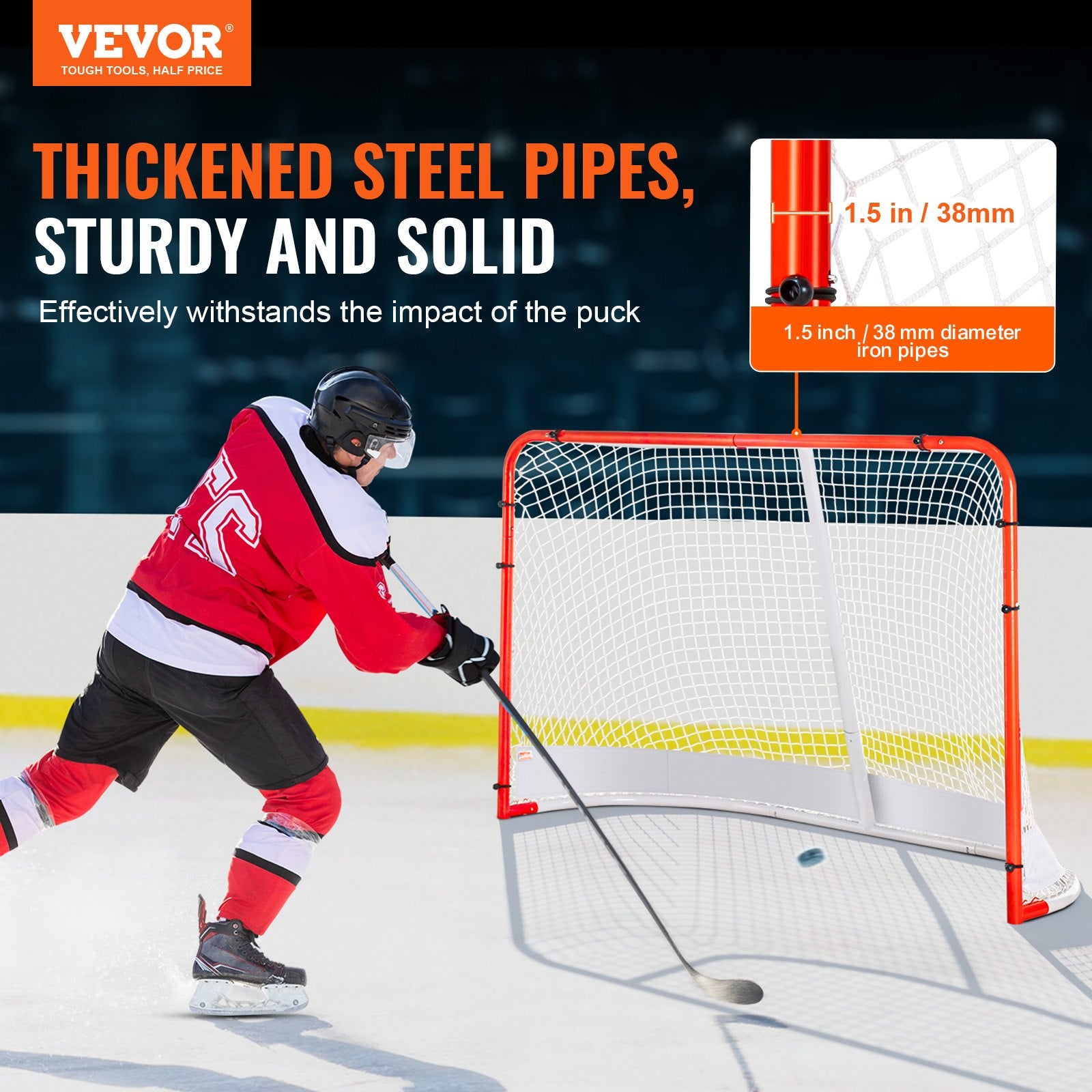 Street Hockey Net Indoor Outdoor Steel Reg Pro Goal Set Portable 72x48 White/Red
