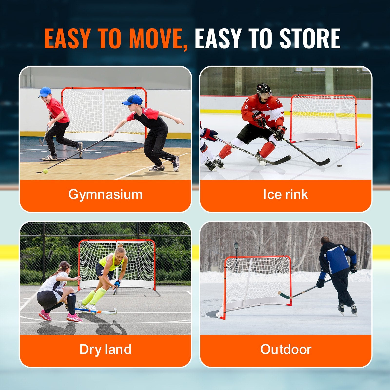 Street Hockey Net Indoor Outdoor Steel Reg Pro Goal Set Portable 72x48 White/Red