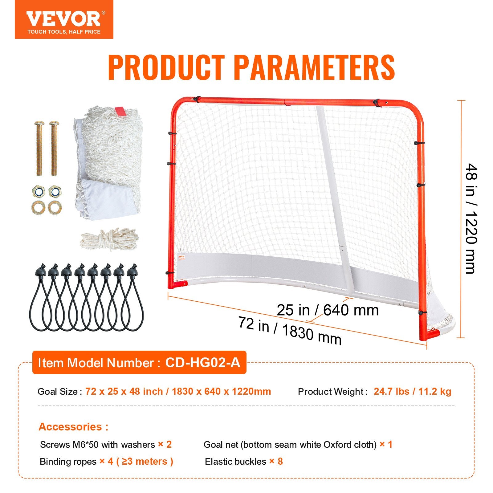 Street Hockey Net Indoor Outdoor Steel Reg Pro Goal Set Portable 72x48 White/Red