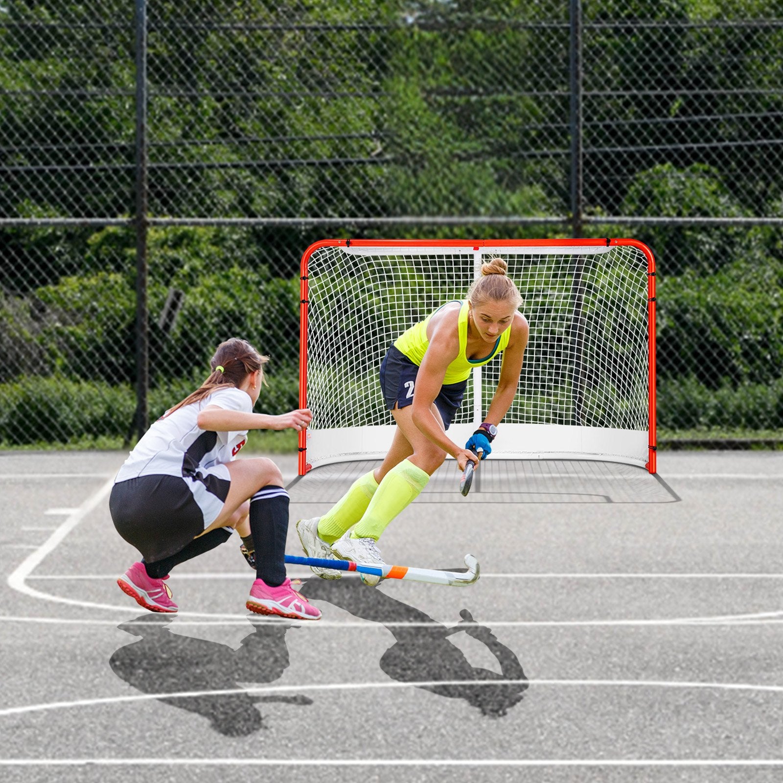 Street Hockey Net Indoor Outdoor Steel Reg Pro Goal Set Portable 72x48 White/Red