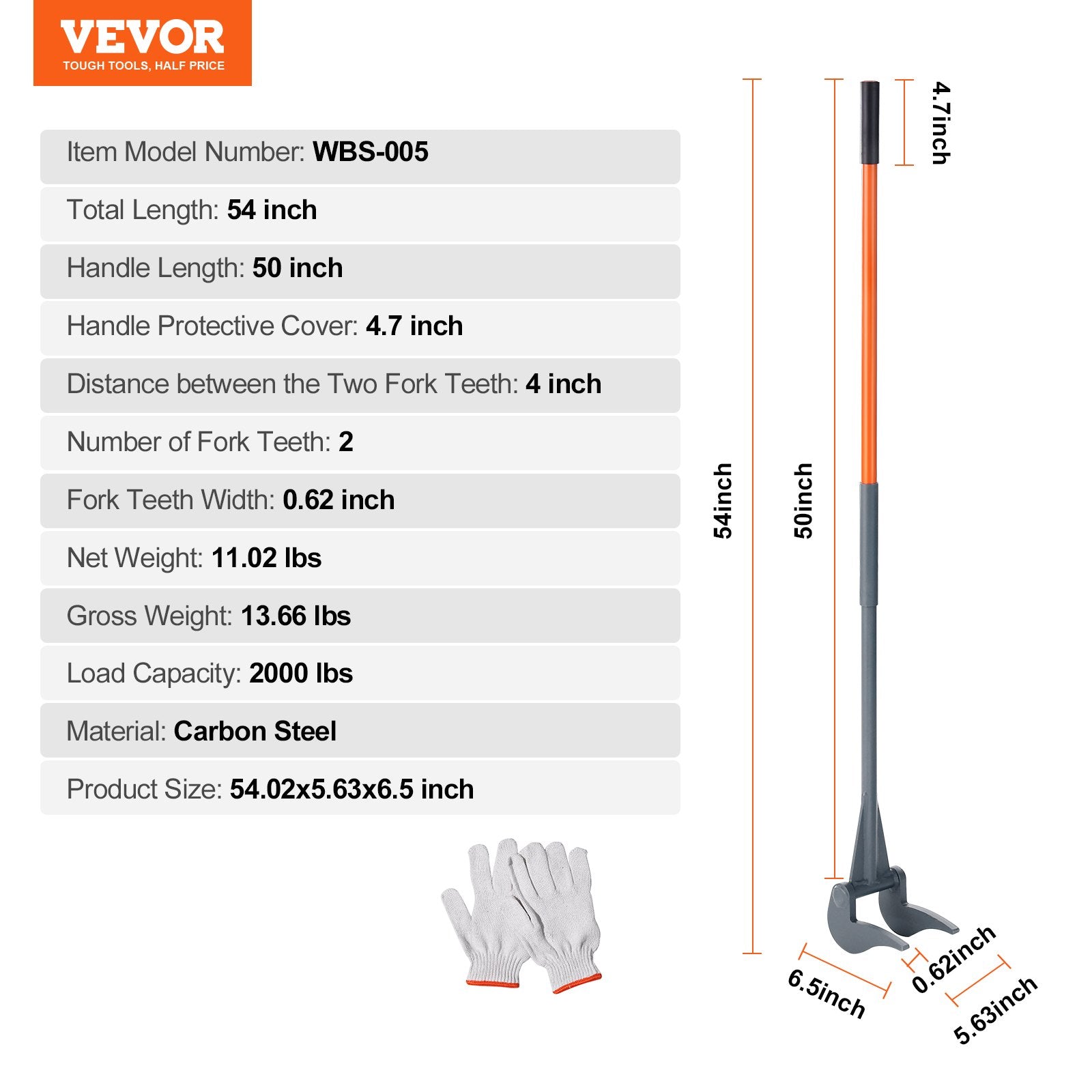 Pallet Buster Pry Bar 50 Inch Carbon Steel 2000LBS Heavy Duty Demolition Tool