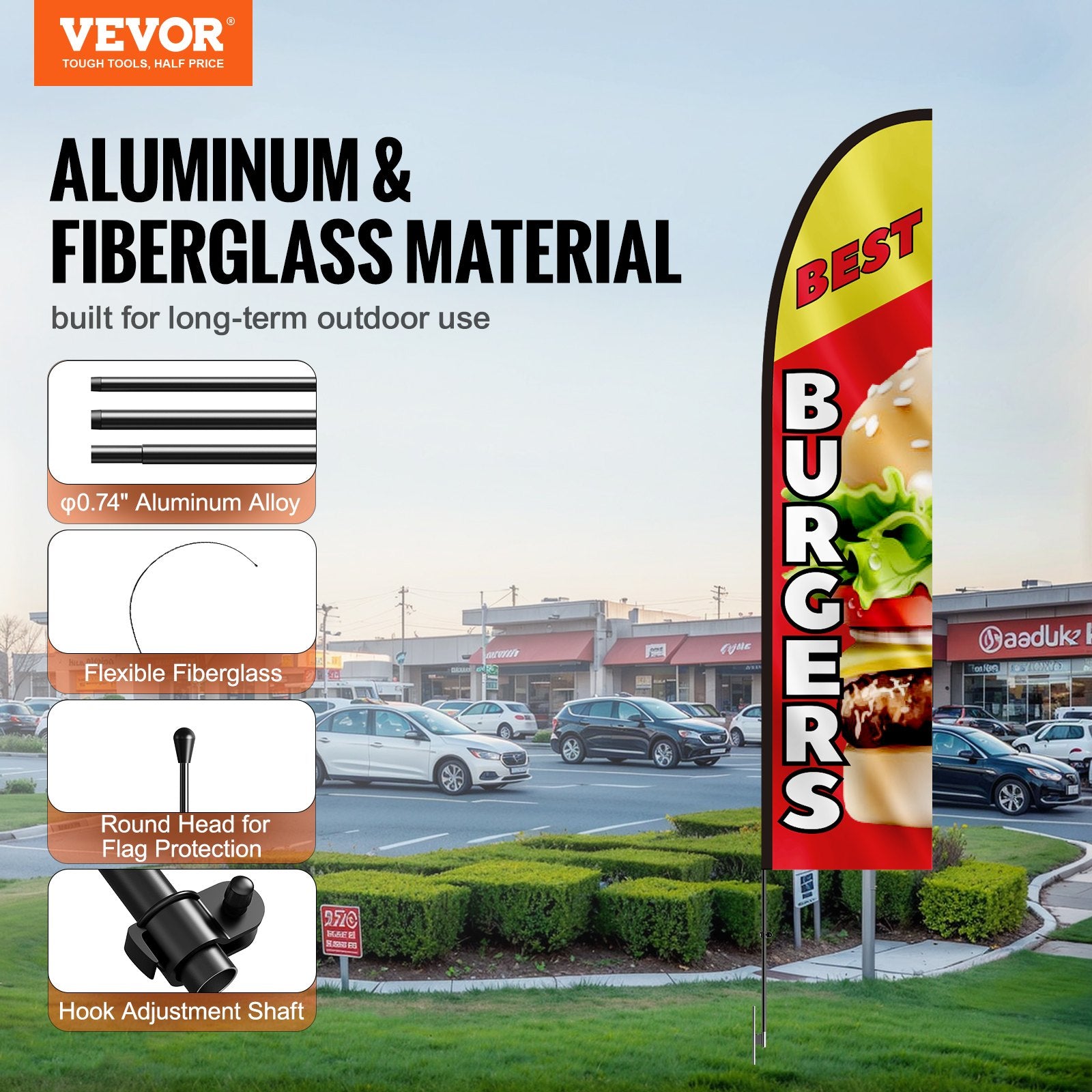 Burger Restaurant Advertising Feather Flag 16.3FT with Pole Kit Ground Stake