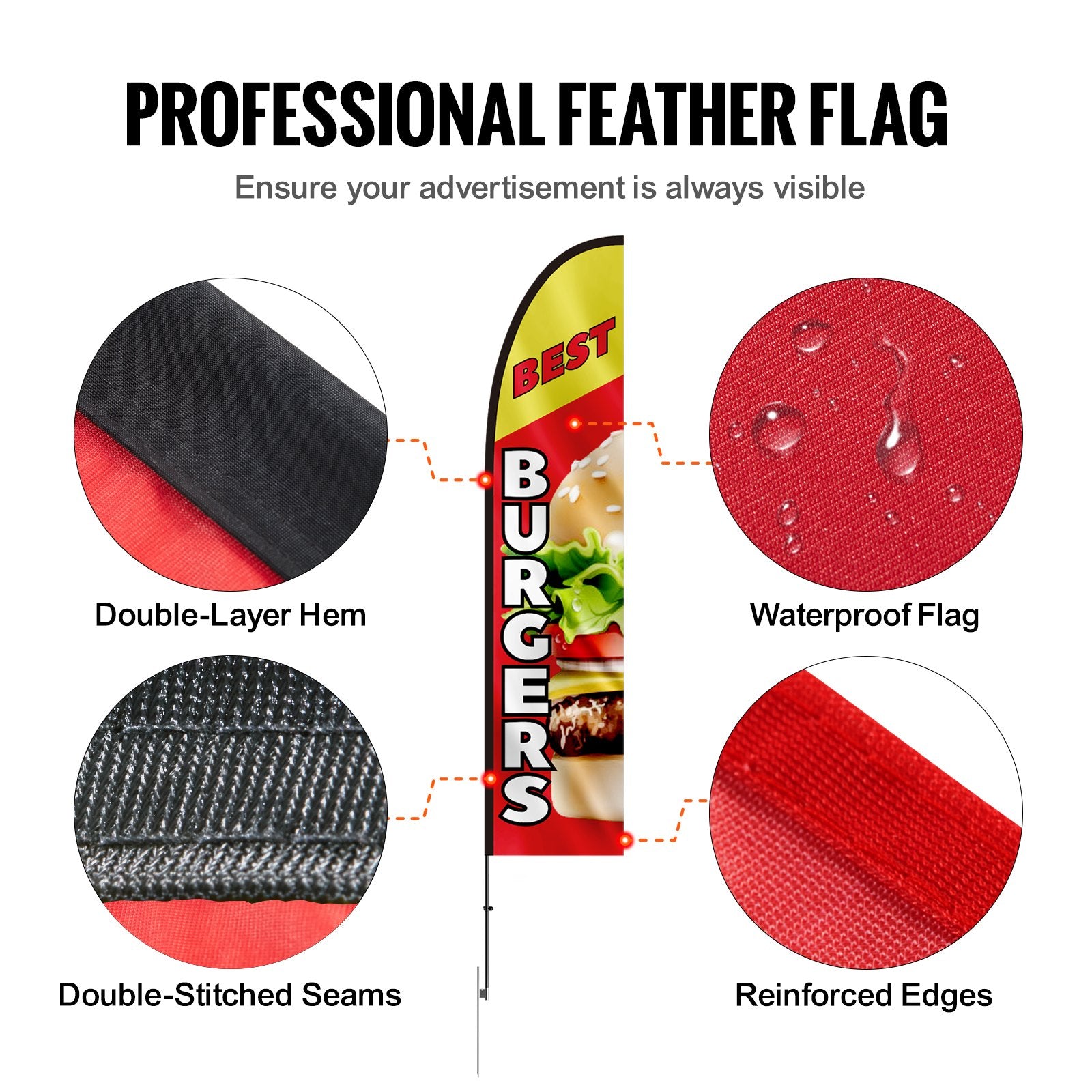 Burger Restaurant Advertising Feather Flag 16.3FT with Pole Kit Ground Stake