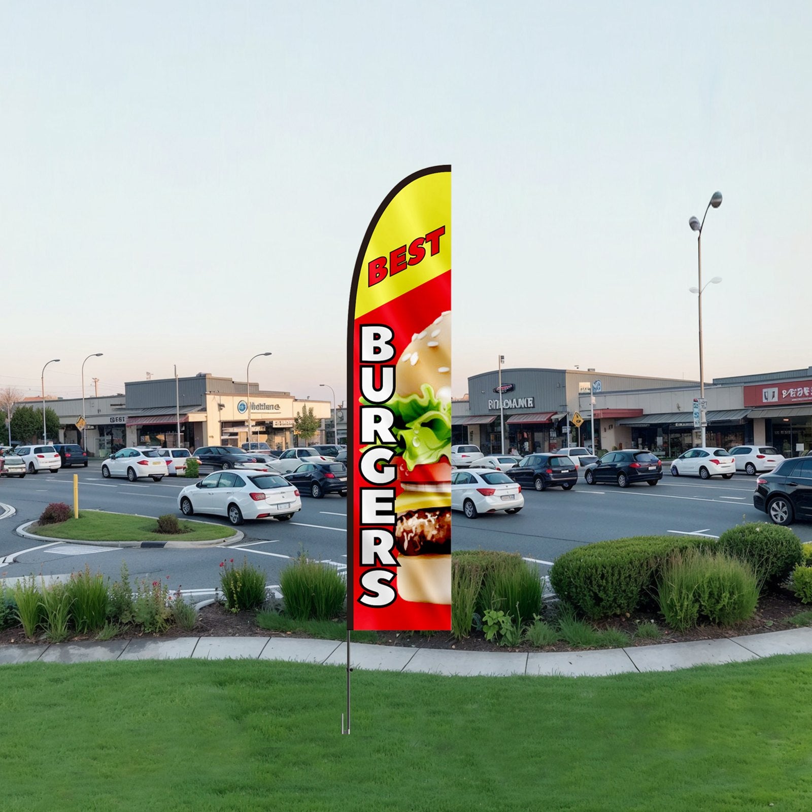 Burger Restaurant Advertising Feather Flag 16.3FT with Pole Kit Ground Stake