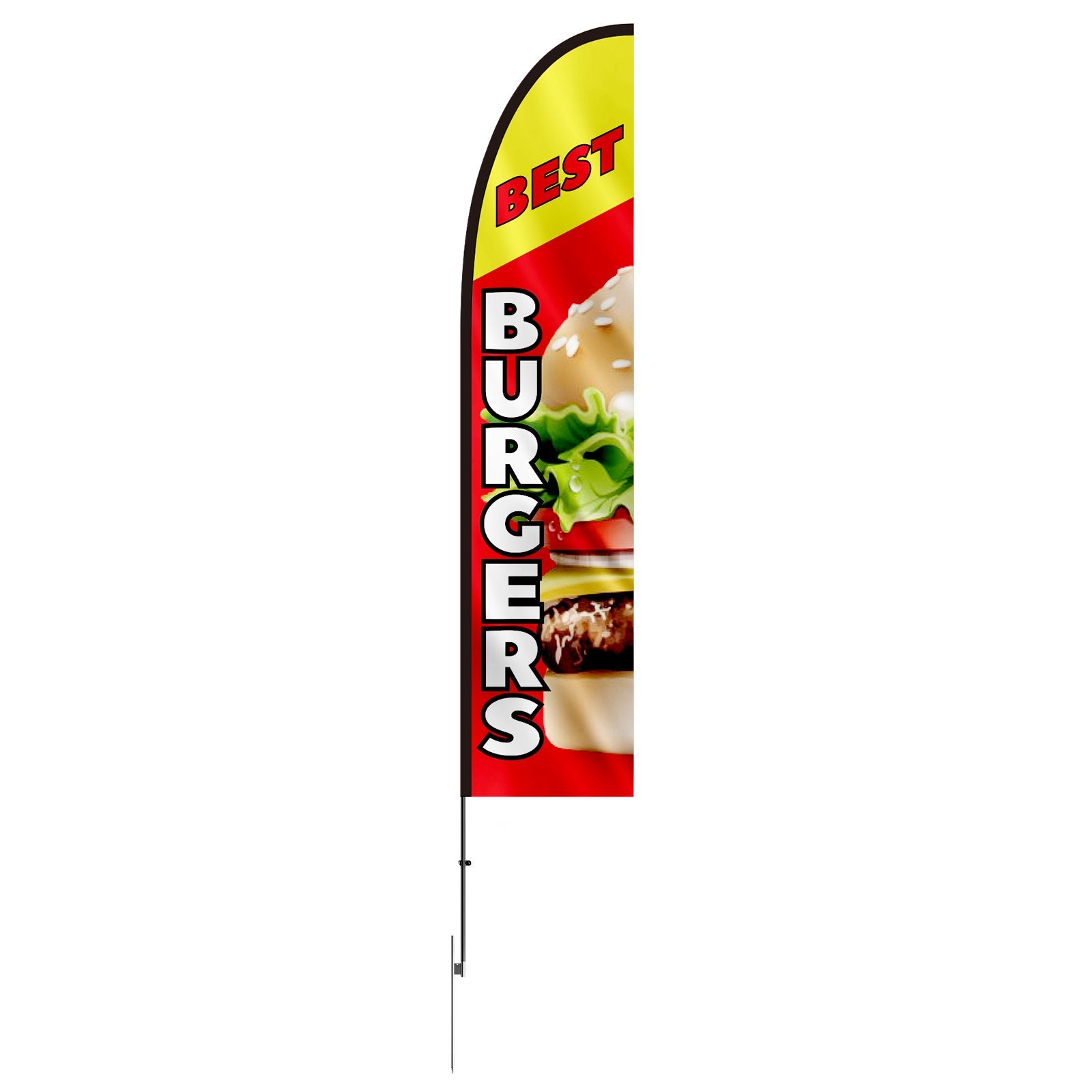 Burger Restaurant Advertising Feather Flag 16.3FT with Pole Kit Ground Stake