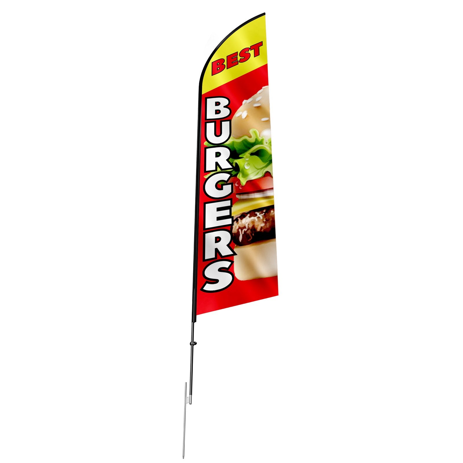 Burger Restaurant Advertising Feather Flag 16.3FT with Pole Kit Ground Stake