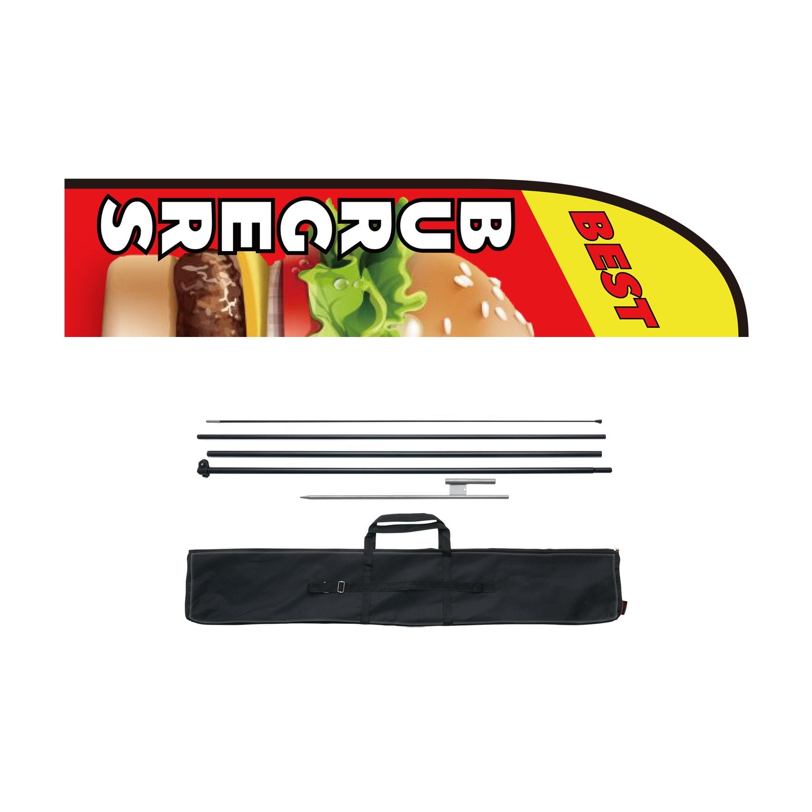 Burger Restaurant Advertising Feather Flag 16.3FT with Pole Kit Ground Stake
