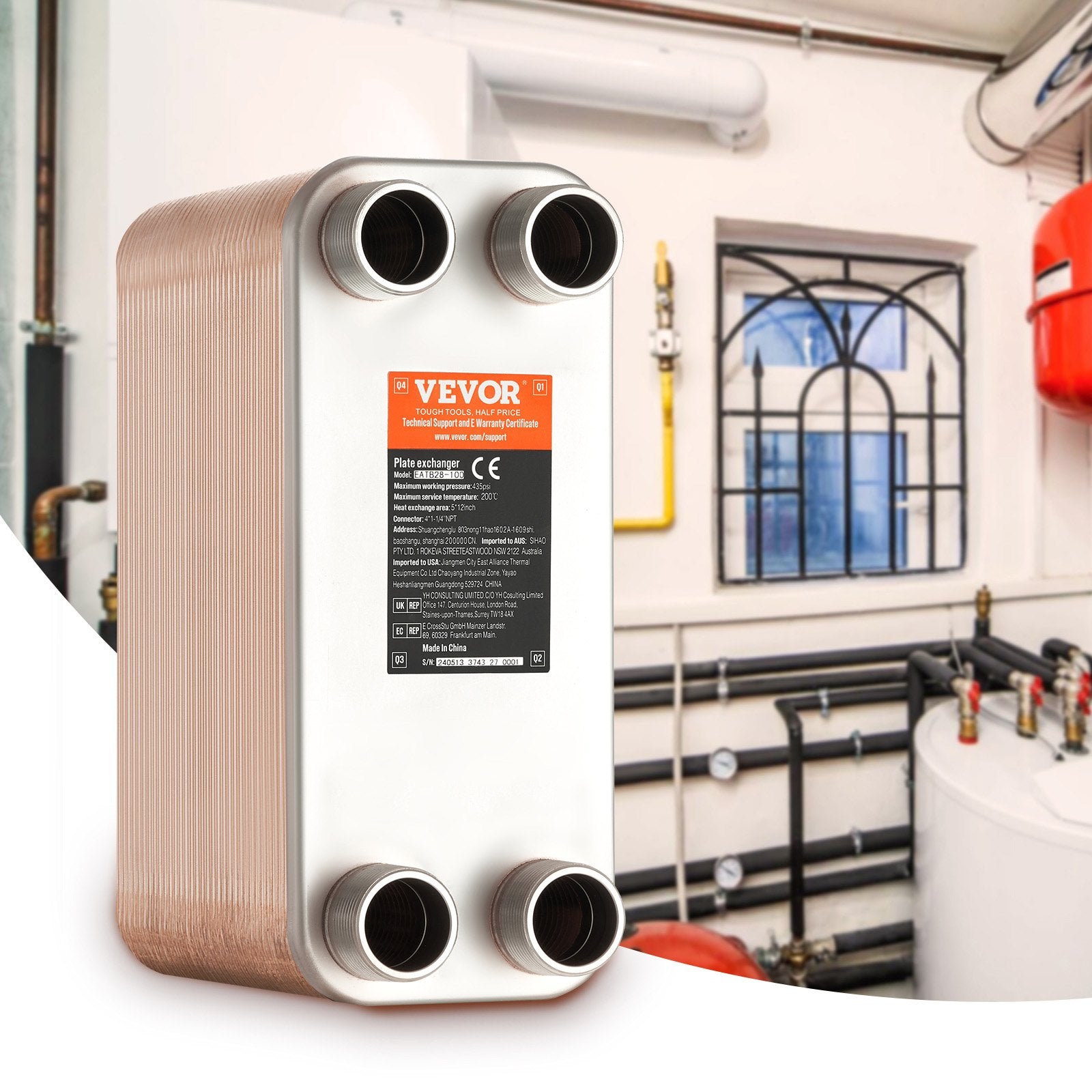 Heat Exchanger 5"x12" 80 Plates Copper/316L Water to Water for Heating