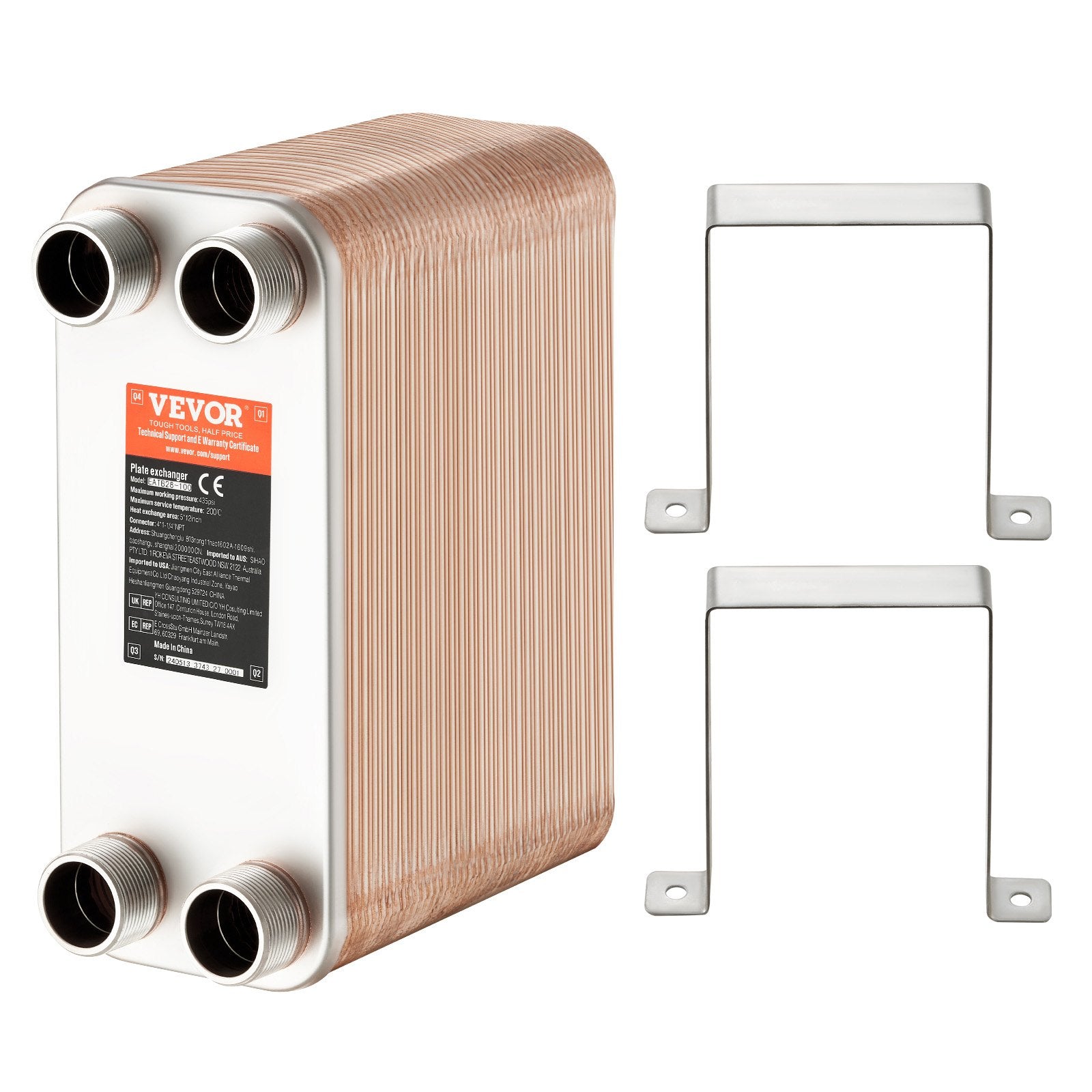 Heat Exchanger 5"x12" 80 Plates Copper/316L Water to Water for Heating