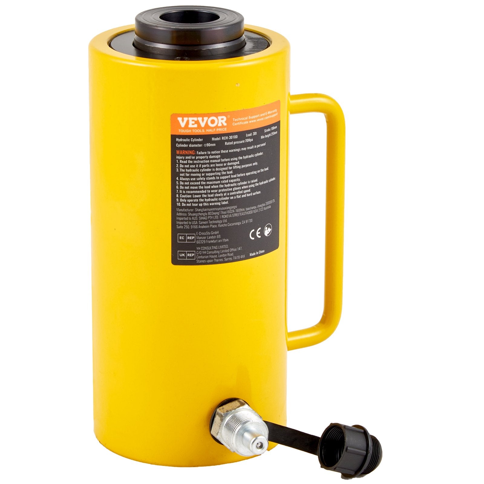 30 Ton Hollow Hydraulic Cylinder Jack 10.16 cm Stroke Lift Cylinder
