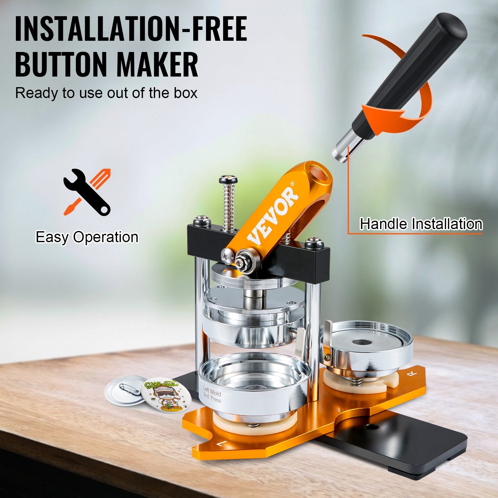 Button Maker Machine 3" 75MM Badge Pin Machine Press Kit with 100 Parts