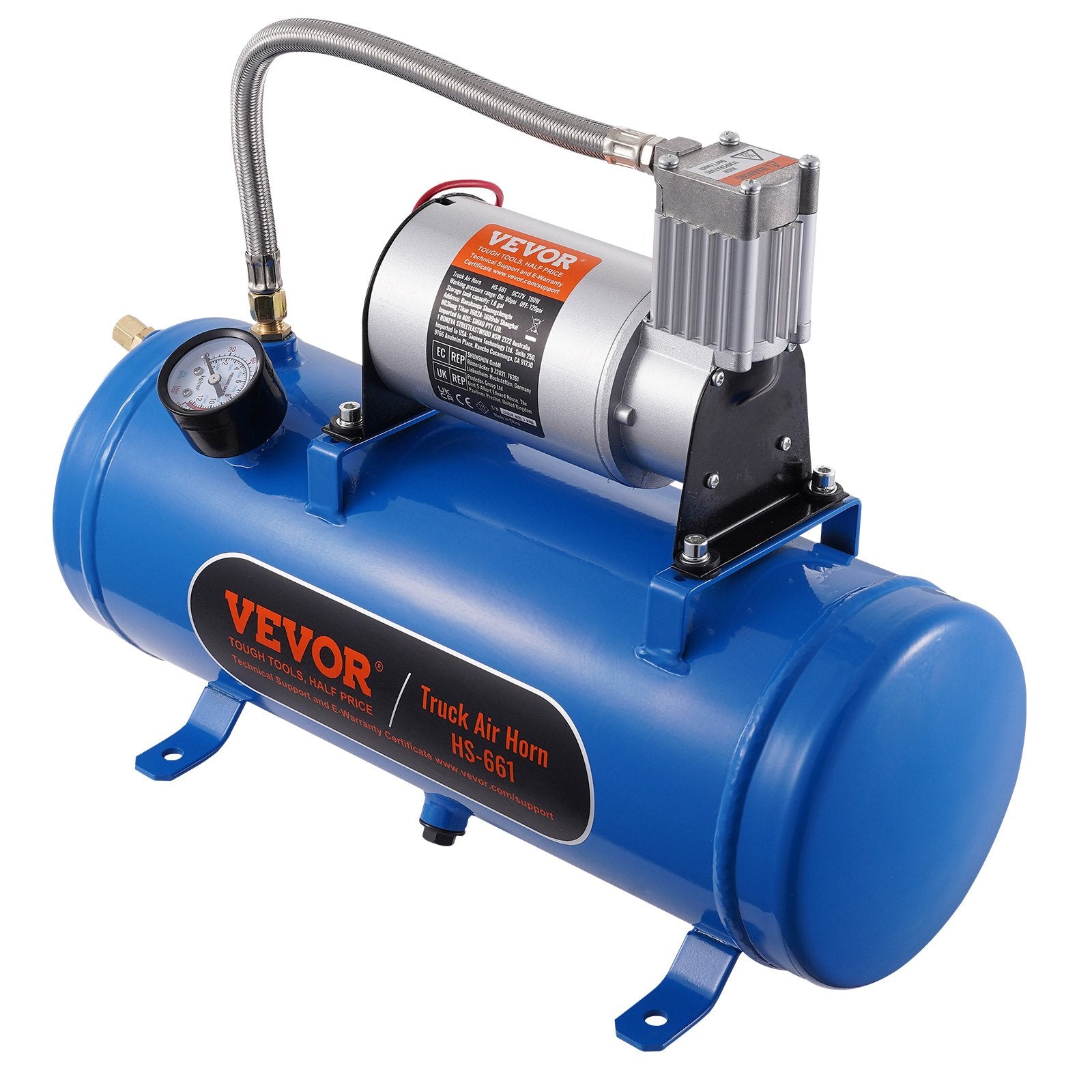 12V Air Compressor with 1.6Gal/6L Tank 120psi for Train Horns & Tire Inflation