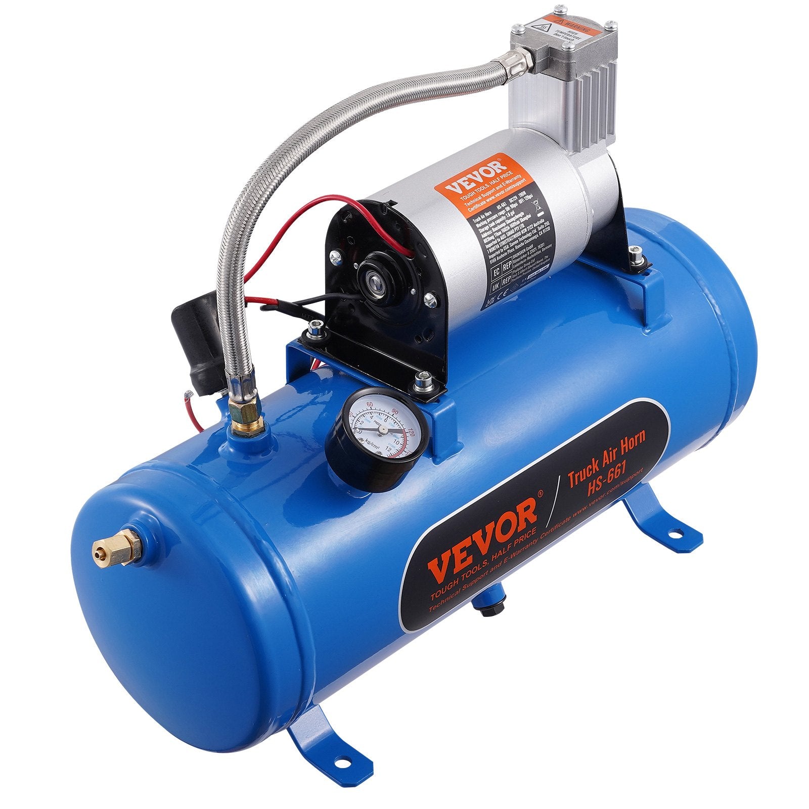 12V Air Compressor with 1.6Gal/6L Tank 120psi for Train Horns & Tire Inflation