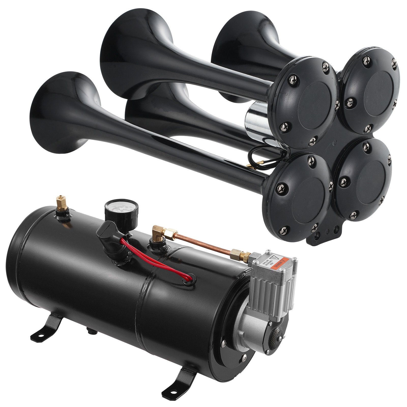 Train Horns Kit 4-Trumpet 150dB with 12V Air Compressor 3L Tank for Vehicles