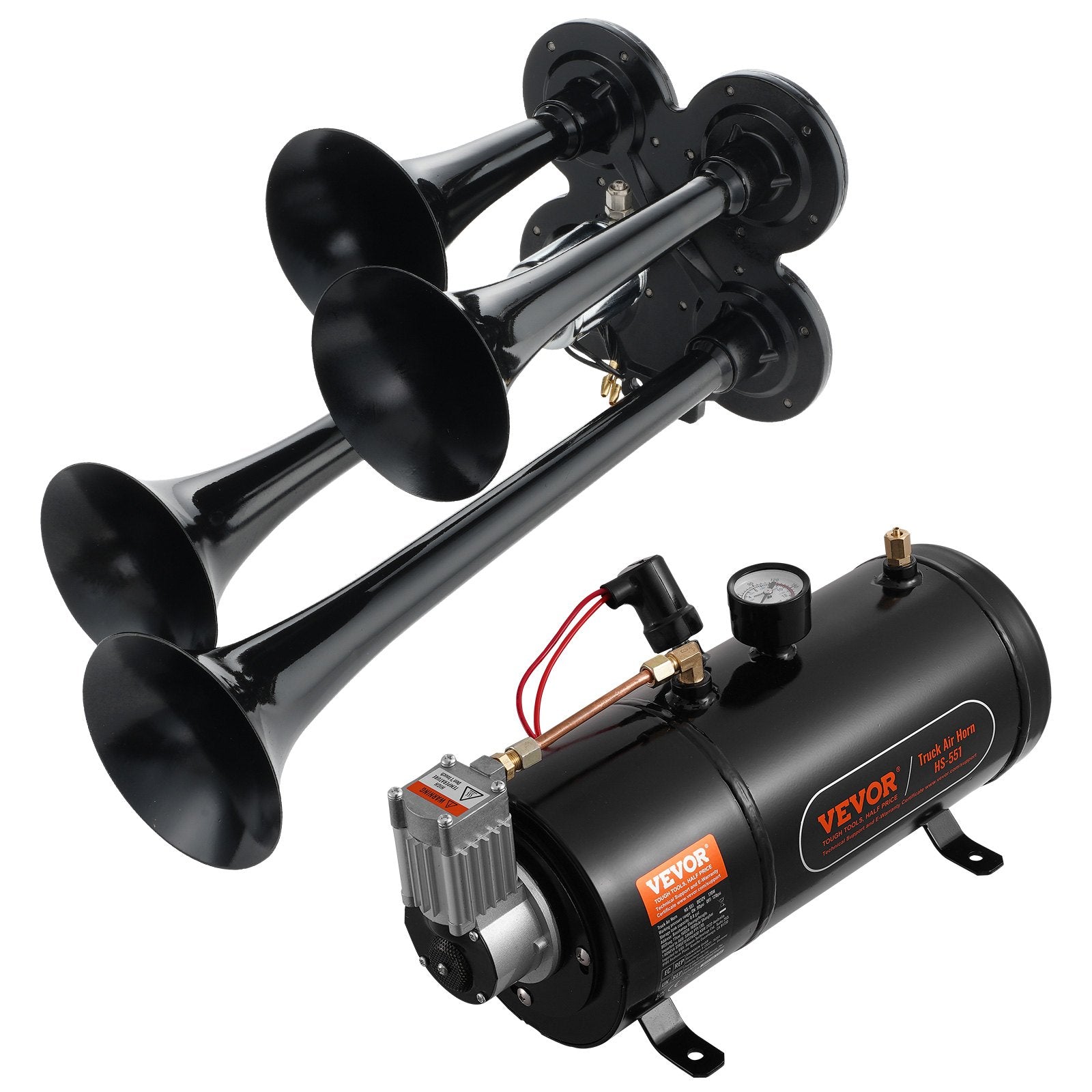 Train Horns Kit 4-Trumpet 150dB with 12V Air Compressor 3L Tank for Vehicles