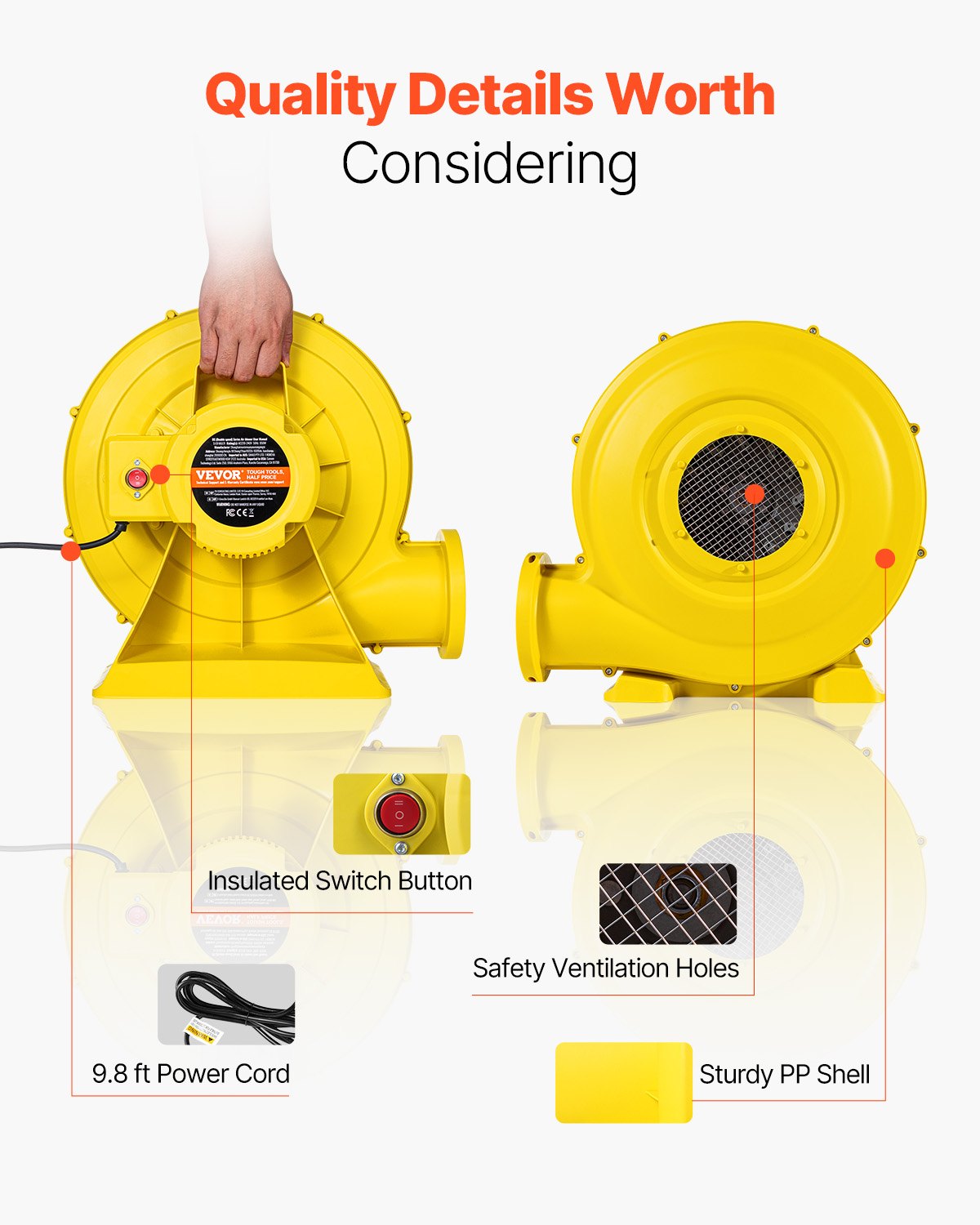 Inflatable Air Blower Pump Fan Bounce House Electric Pump Inflator Yellow