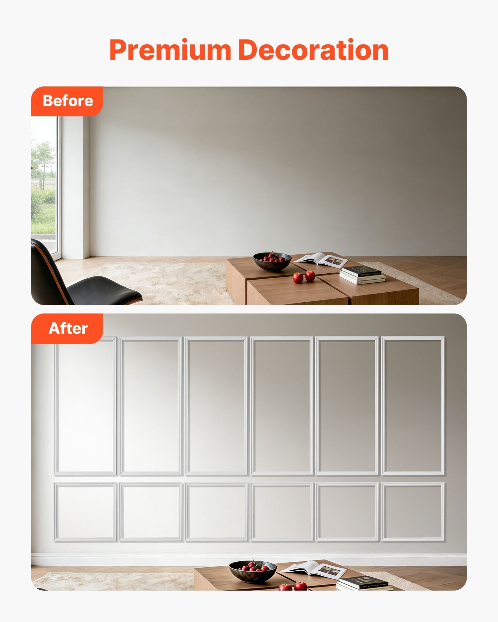 Wall Molding Wainscoting Panels Kit Paintable Accent Wall Trim White