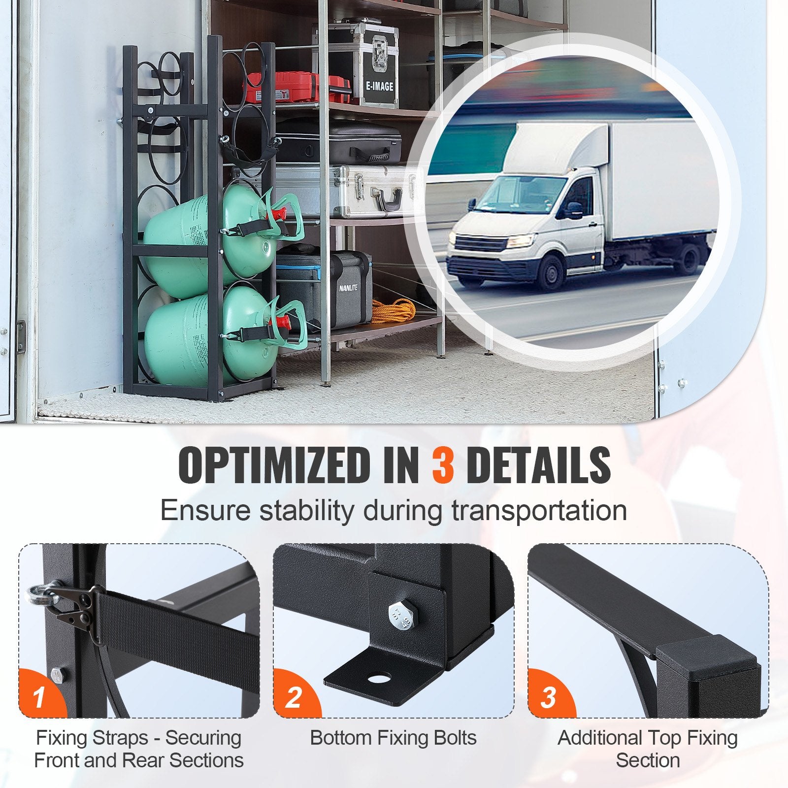Refrigerant Cylinder Rack and Holders for 2 x 30lbs, 3 Small Tanks, Freon, Gases