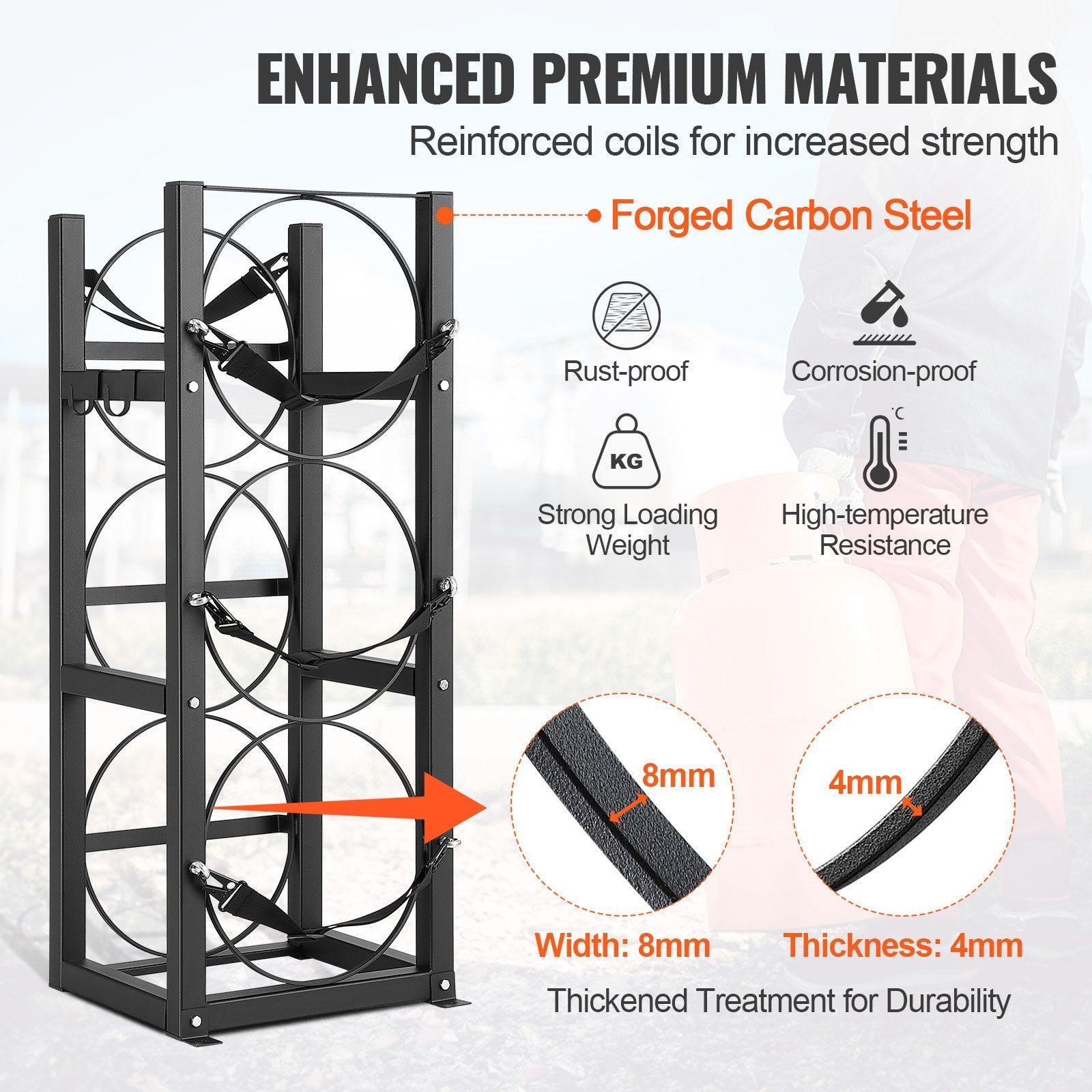 Refrigerant Tank Rack 12.79x12.99x33.07" for 3x30lb Gas Cylinder Storage