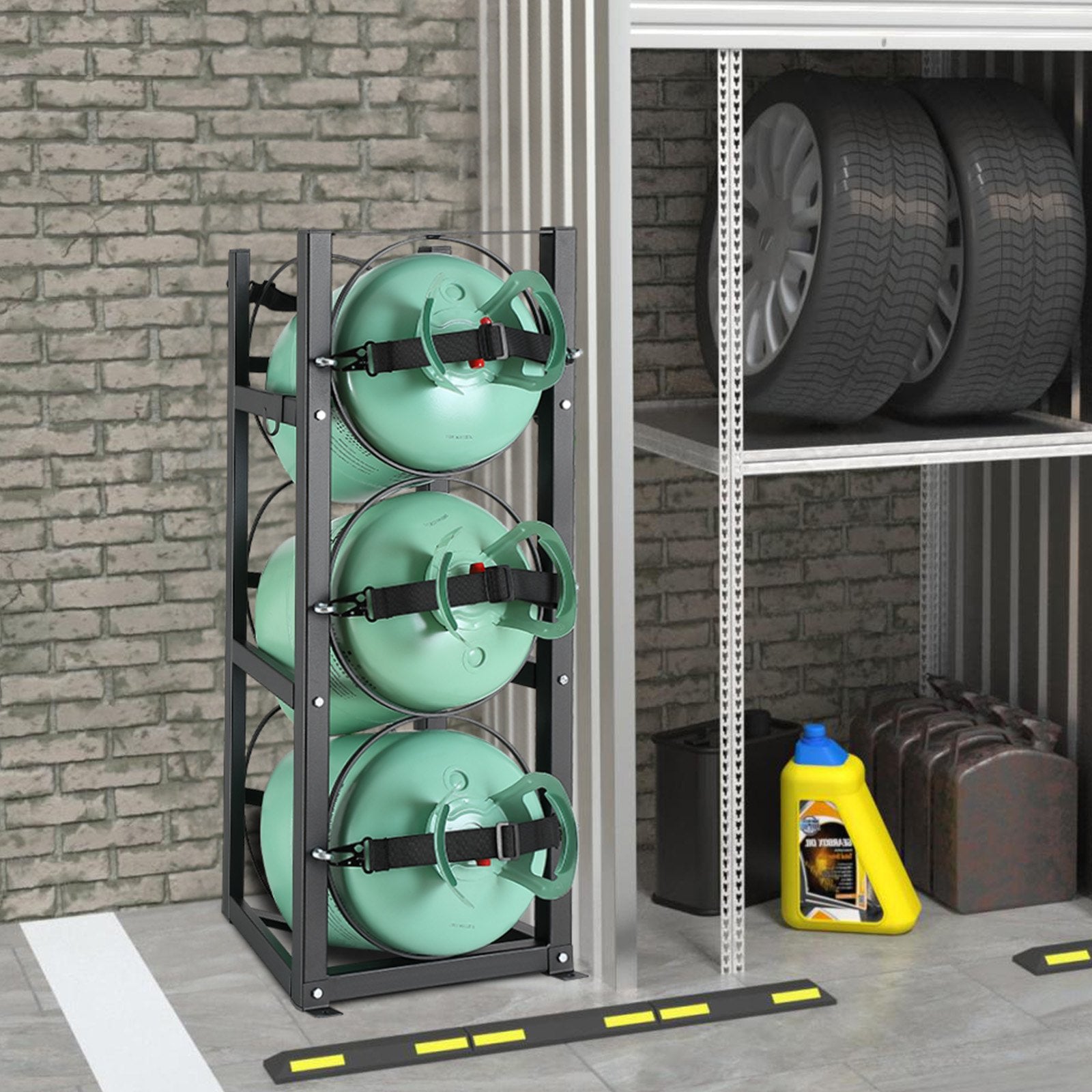 Refrigerant Tank Rack 12.79x12.99x33.07" for 3x30lb Gas Cylinder Storage
