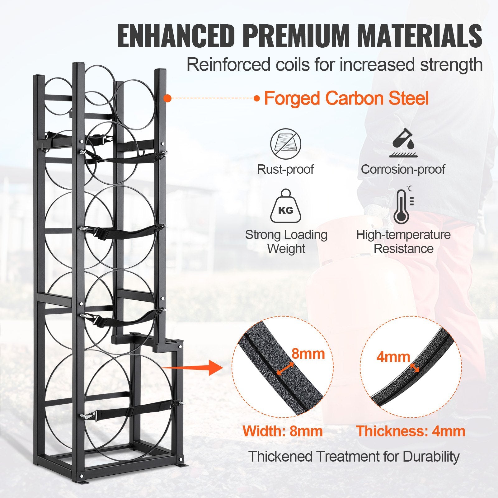 Refrigerant Cylinder Rack Carbon Steel 6 Tank Storage Holder Adjustable