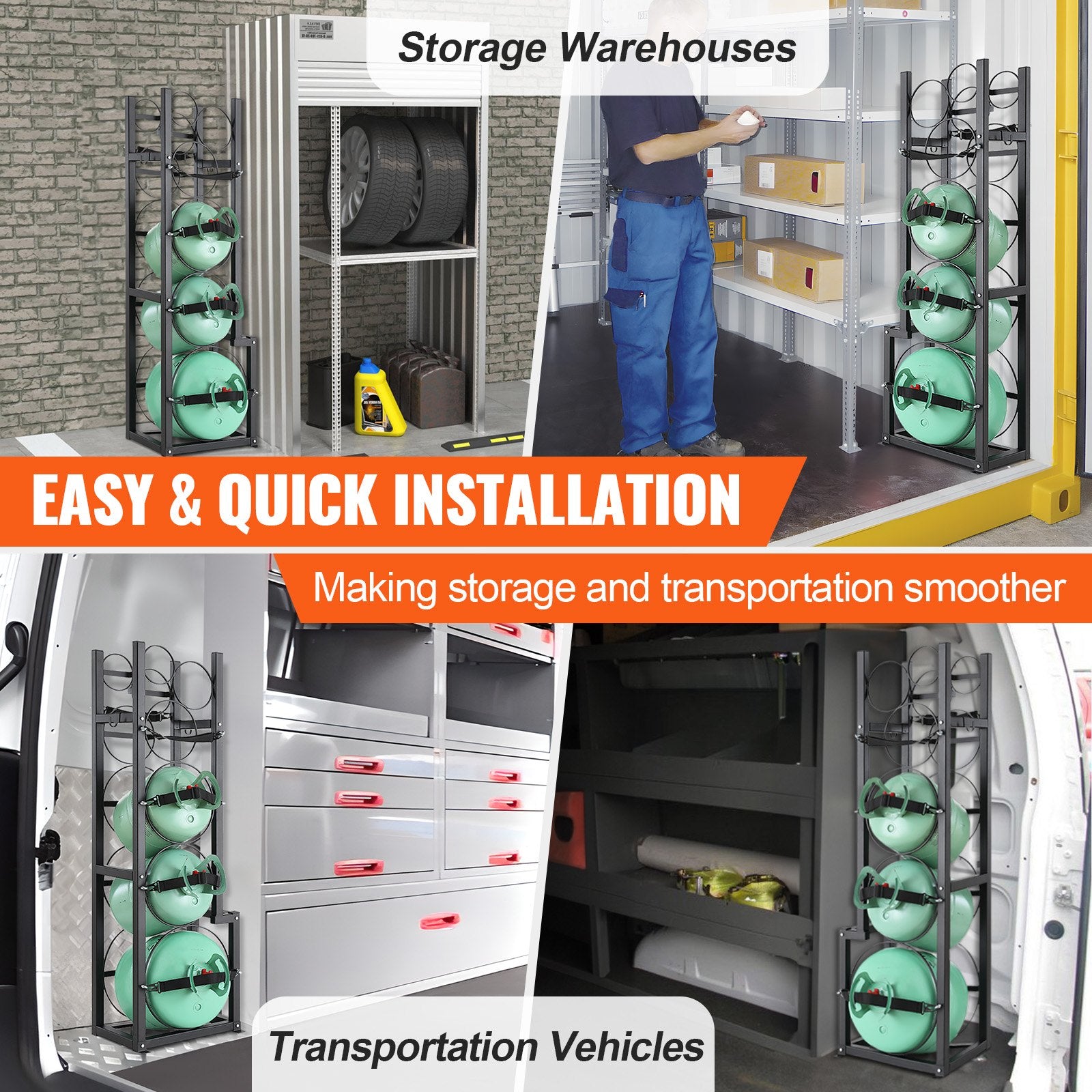 Refrigerant Cylinder Rack Carbon Steel 6 Tank Storage Holder Adjustable