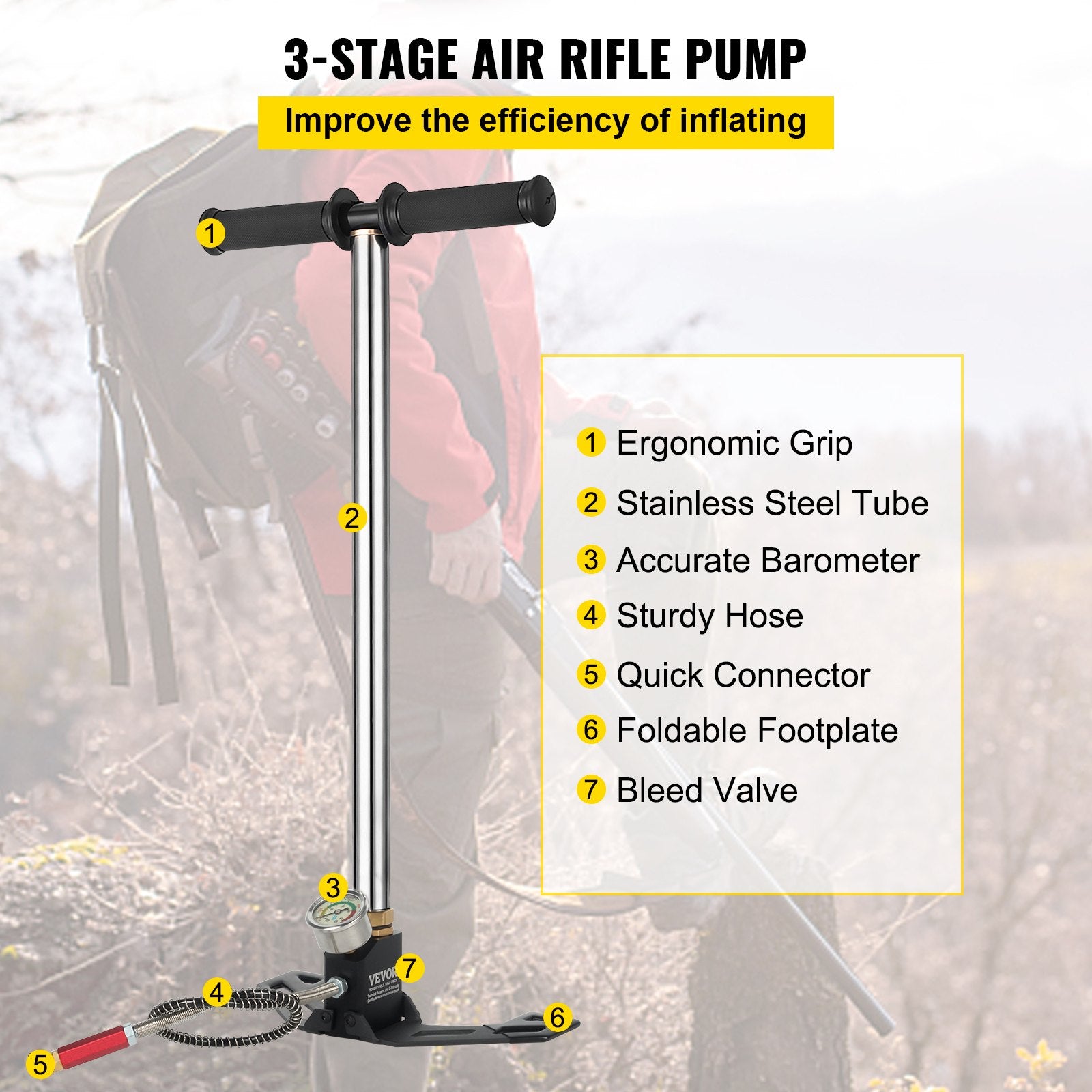 Portable High Pressure 3 Stage Hand Pump 4500 PSI PCP Air Pump