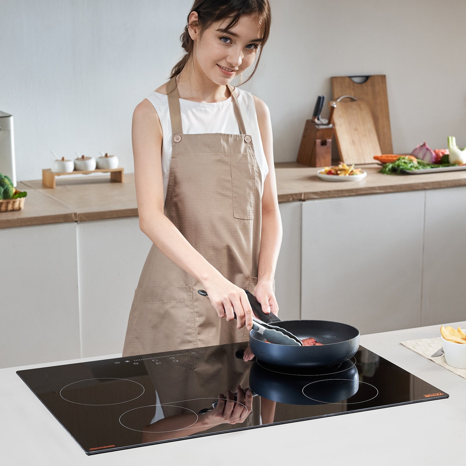 30" 4-Burner Electric Cooktop 7200W Ceramic Top Touch Control Child Lock