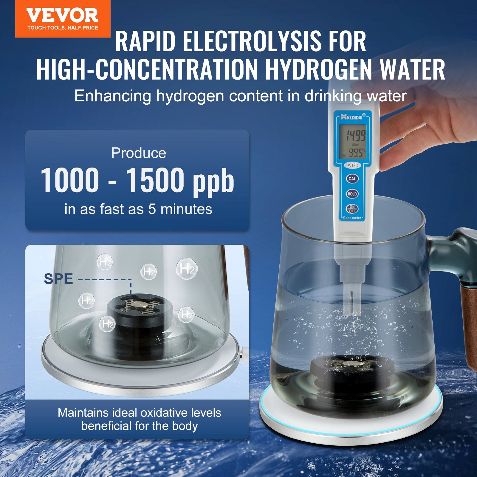 Hydrogen Water Cup 400ml Portable SPE Hydrogen Rich Water Ionizer Glass Bottle