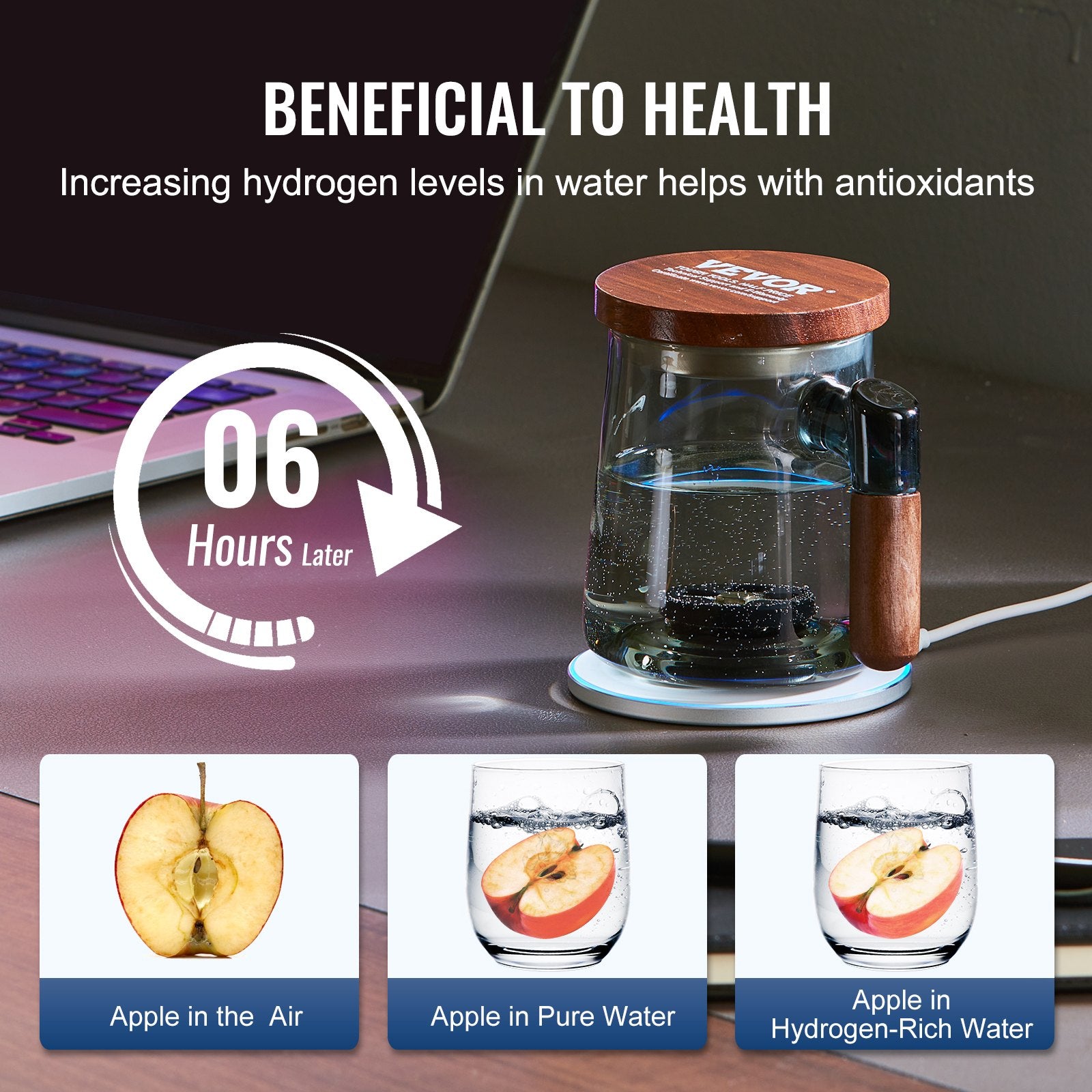 Hydrogen Water Cup 400ml Portable SPE Hydrogen Rich Water Ionizer Glass Bottle
