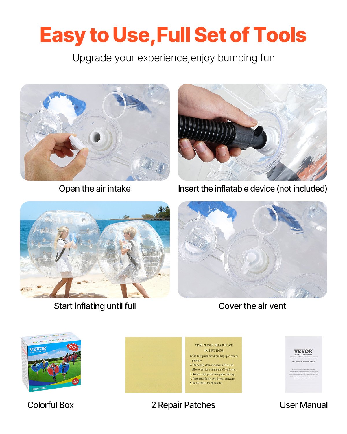 Inflatable Bumper Balls 4FT 2-Pack PVC Sumo Zorb Human Bubble Outdoor Play