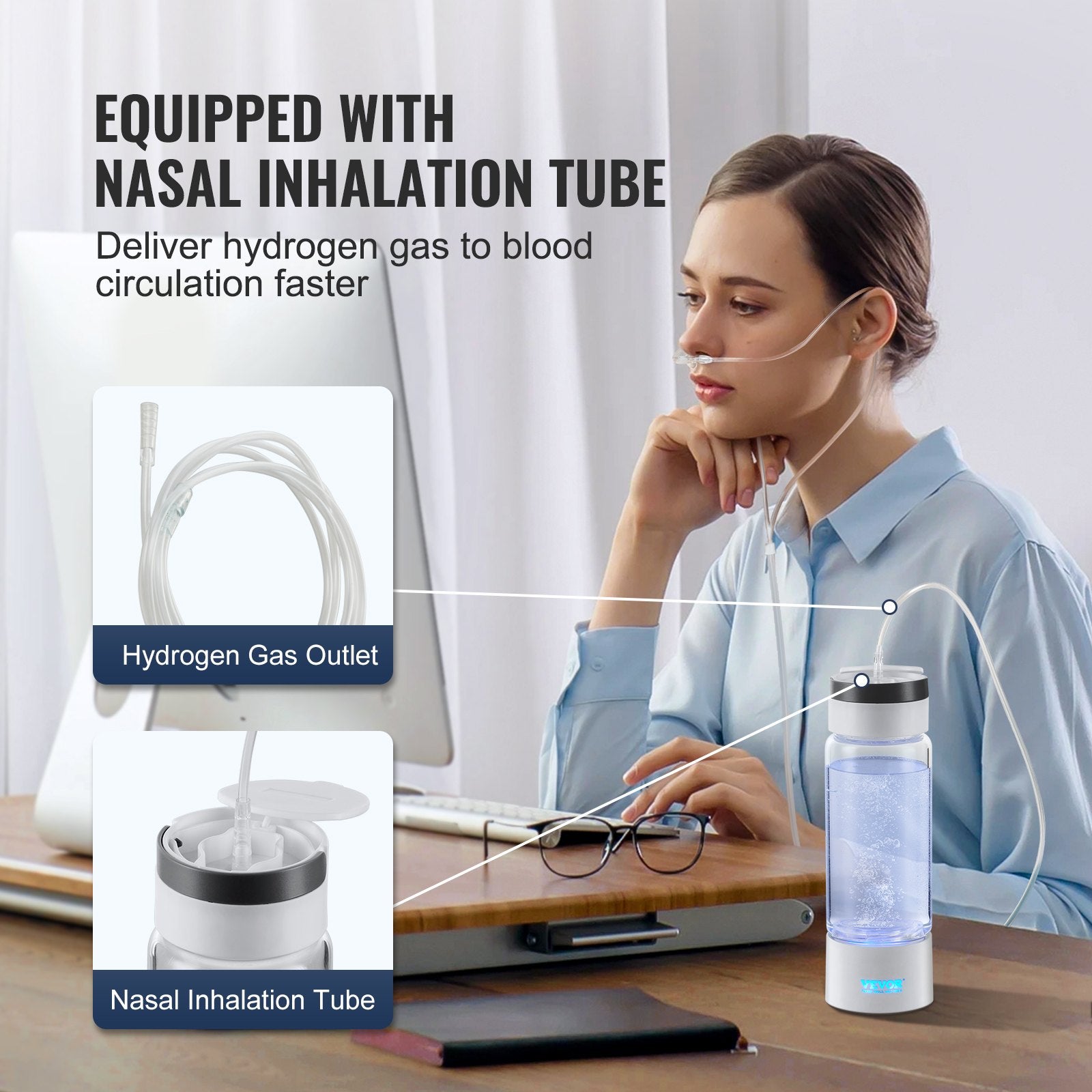 Hydrogen Water Bottle Generator 380ml Portable SPE Hydrogen Rich Water Ionizer