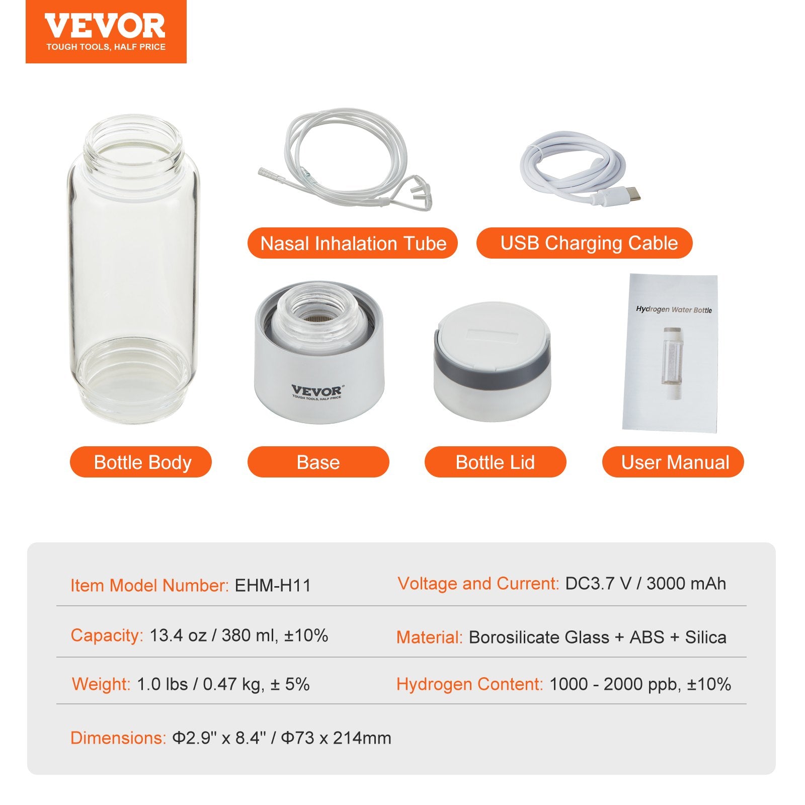Hydrogen Water Bottle Generator 380ml Portable SPE Hydrogen Rich Water Ionizer