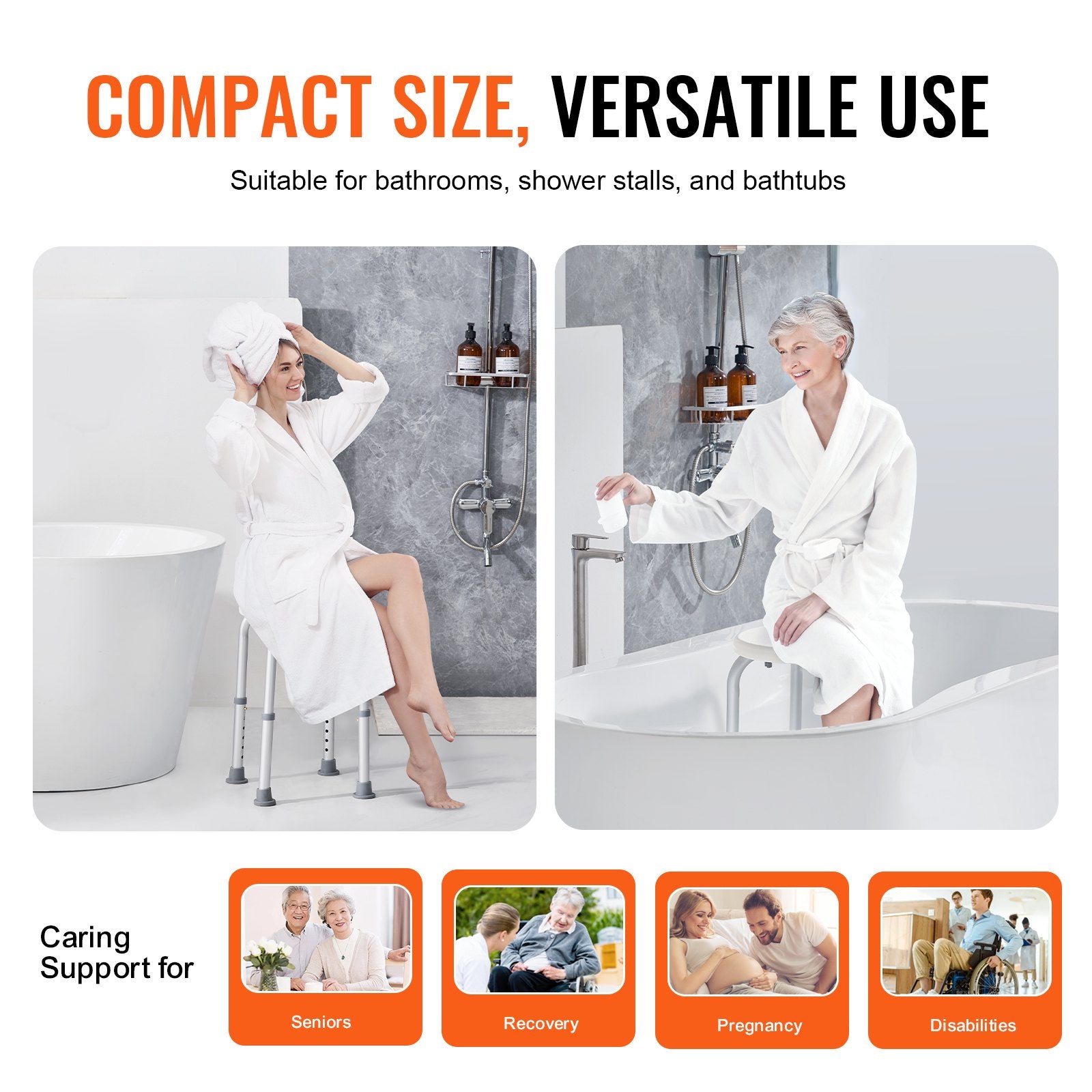 Shower Chair Adjustable Height Non-Slip Shower Stool 300 lbs Capacity