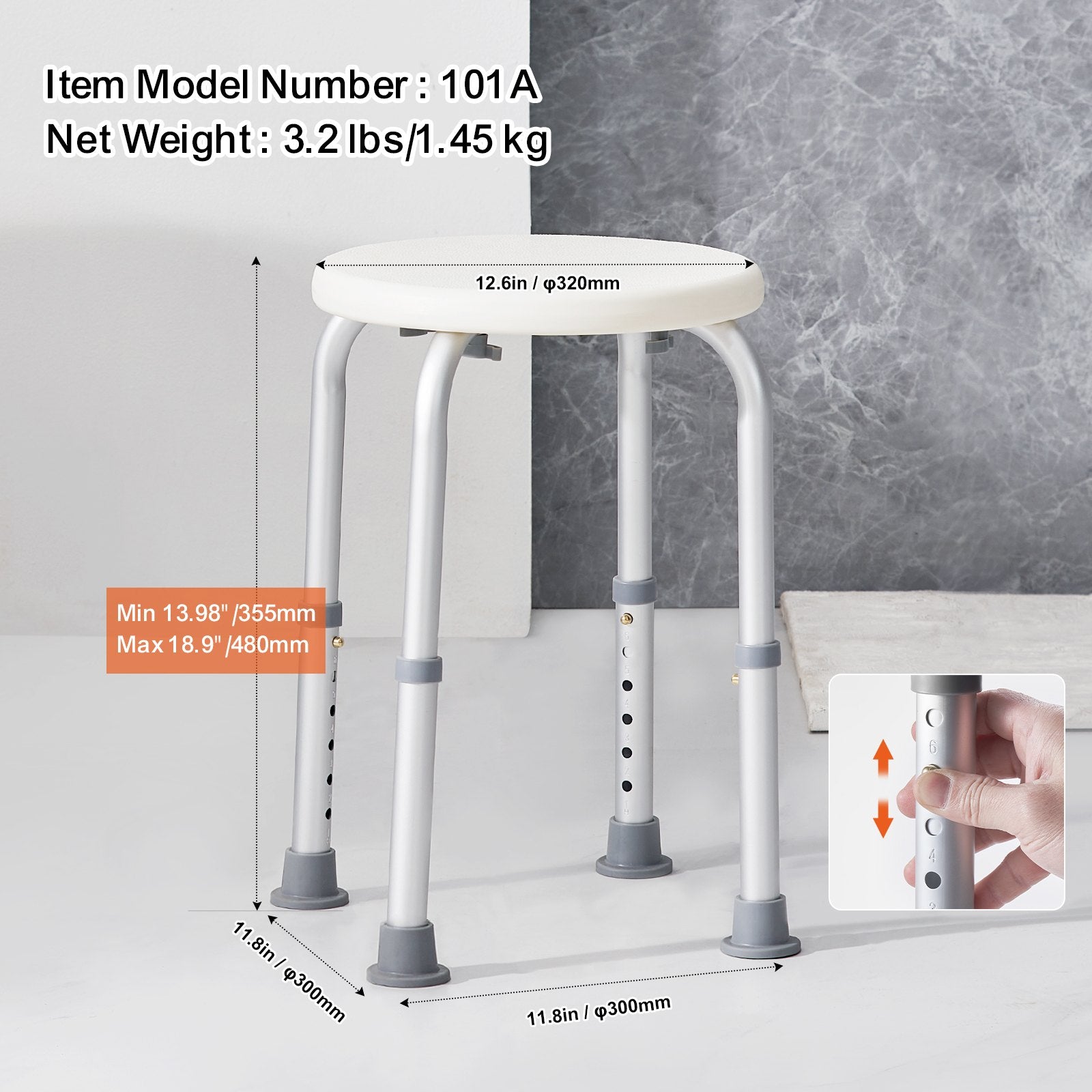 Shower Chair Adjustable Height Non-Slip Shower Stool 300 lbs Capacity