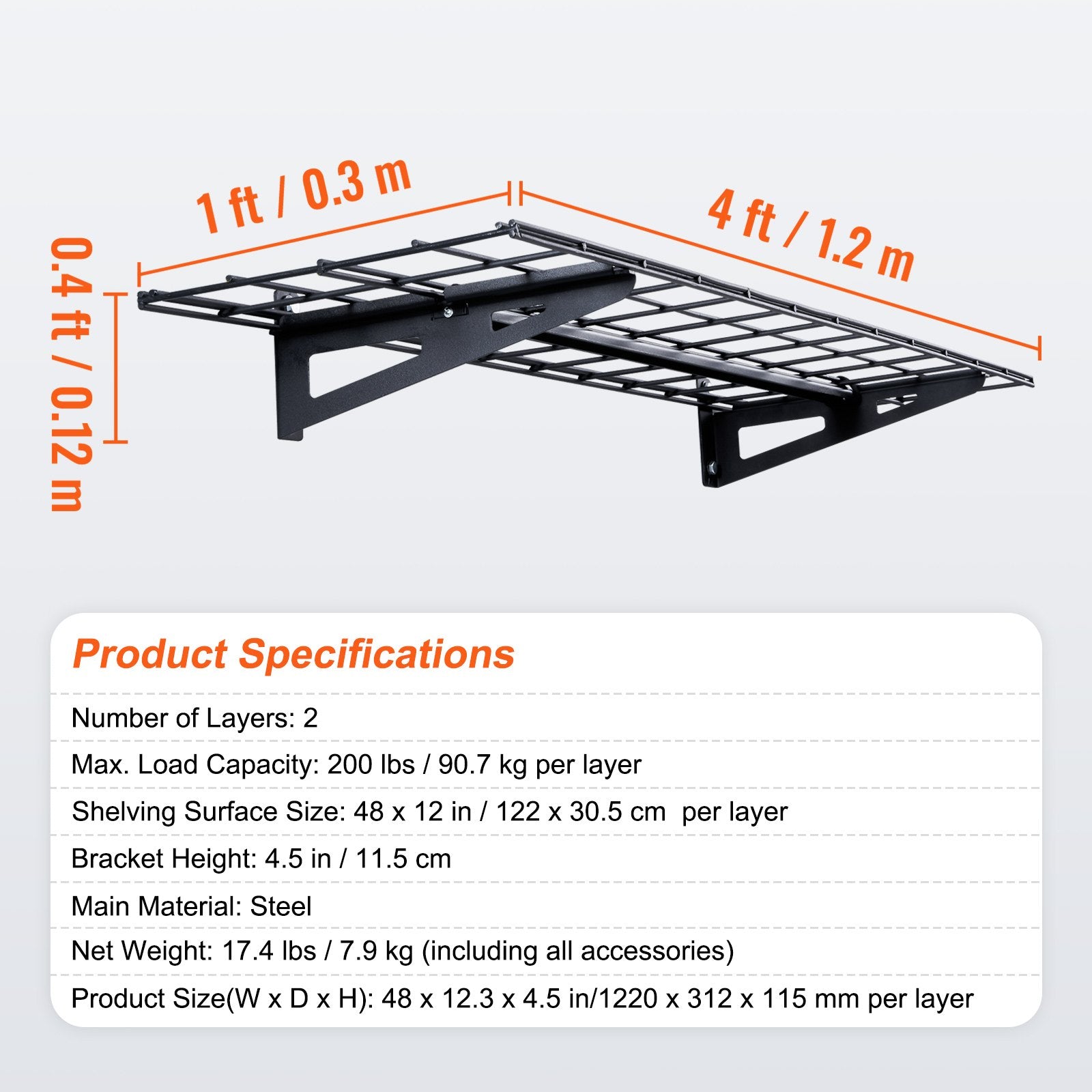 Garage Storage Shelving 2-Pack 48x12in Heavy-Duty Wall Mounted 400lbs Capacity