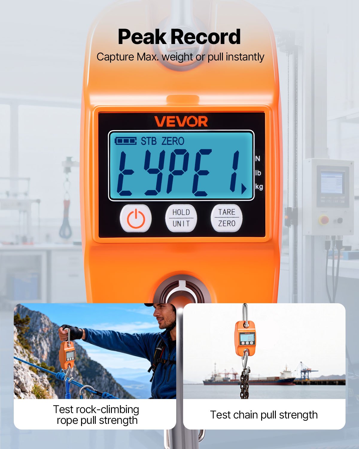 Digital Crane Scale 880lbs/400kg Handheld Hanging with LCD Cast Aluminum Orange