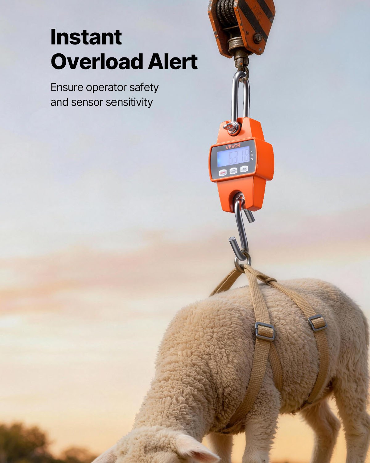 Digital Crane Scale 660lbs/300kg Handheld Hanging with LCD Cast Aluminum Orange