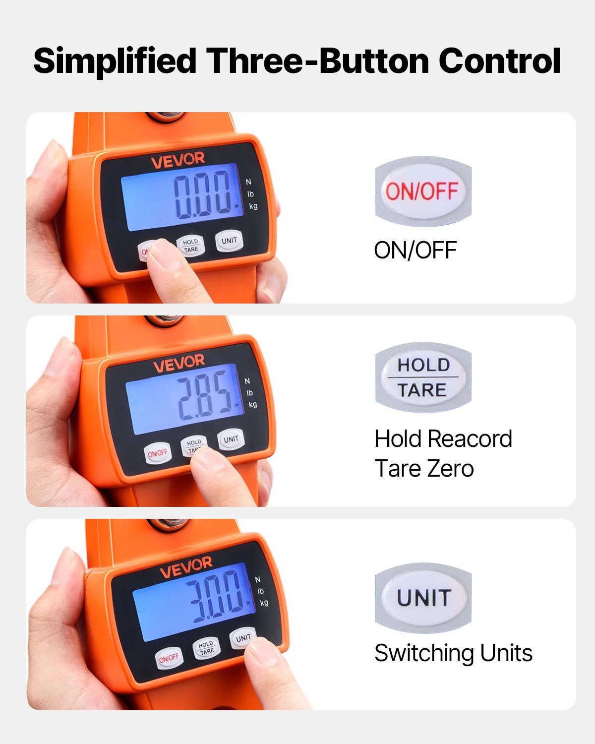 Digital Crane Scale 660lbs/300kg Handheld Hanging with LCD Cast Aluminum Orange