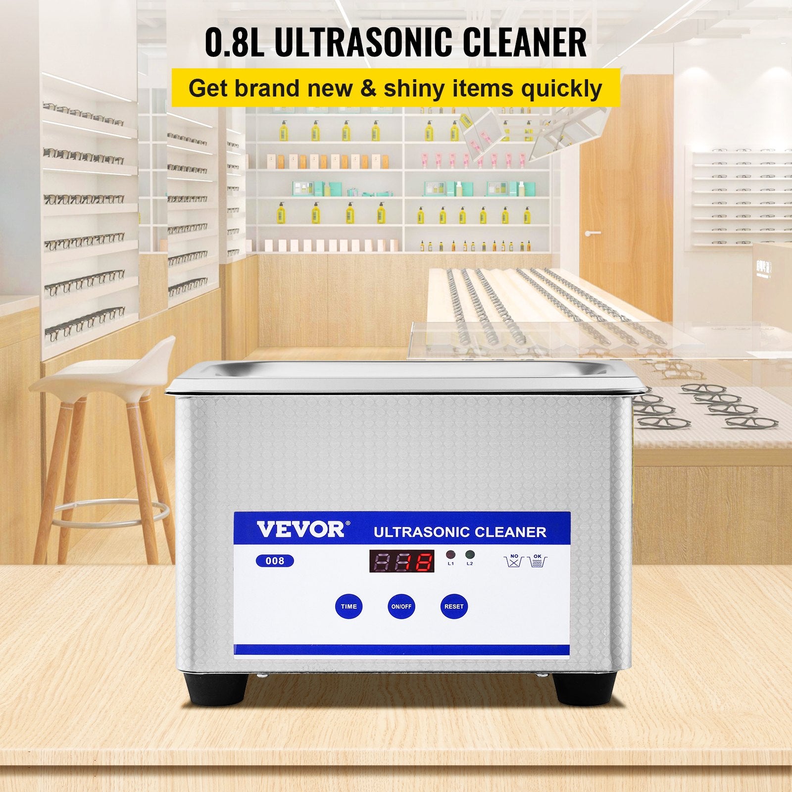 Ultrasonic Cleaner 0.8L Stainless Steel Digital Timer for Jewelry Watch Glasses