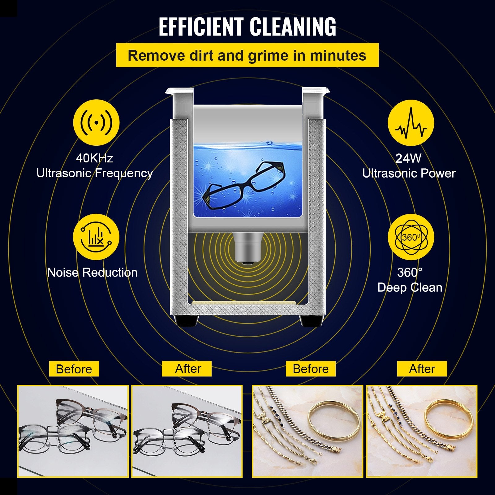Ultrasonic Cleaner 0.8L Stainless Steel Digital Timer for Jewelry Watch Glasses
