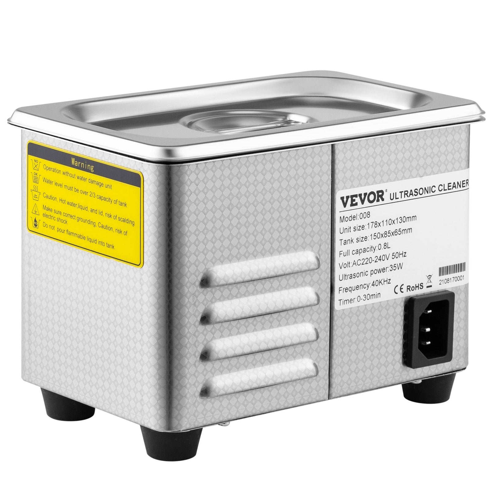 Ultrasonic Cleaner 0.8L Stainless Steel Digital Timer for Jewelry Watch Glasses