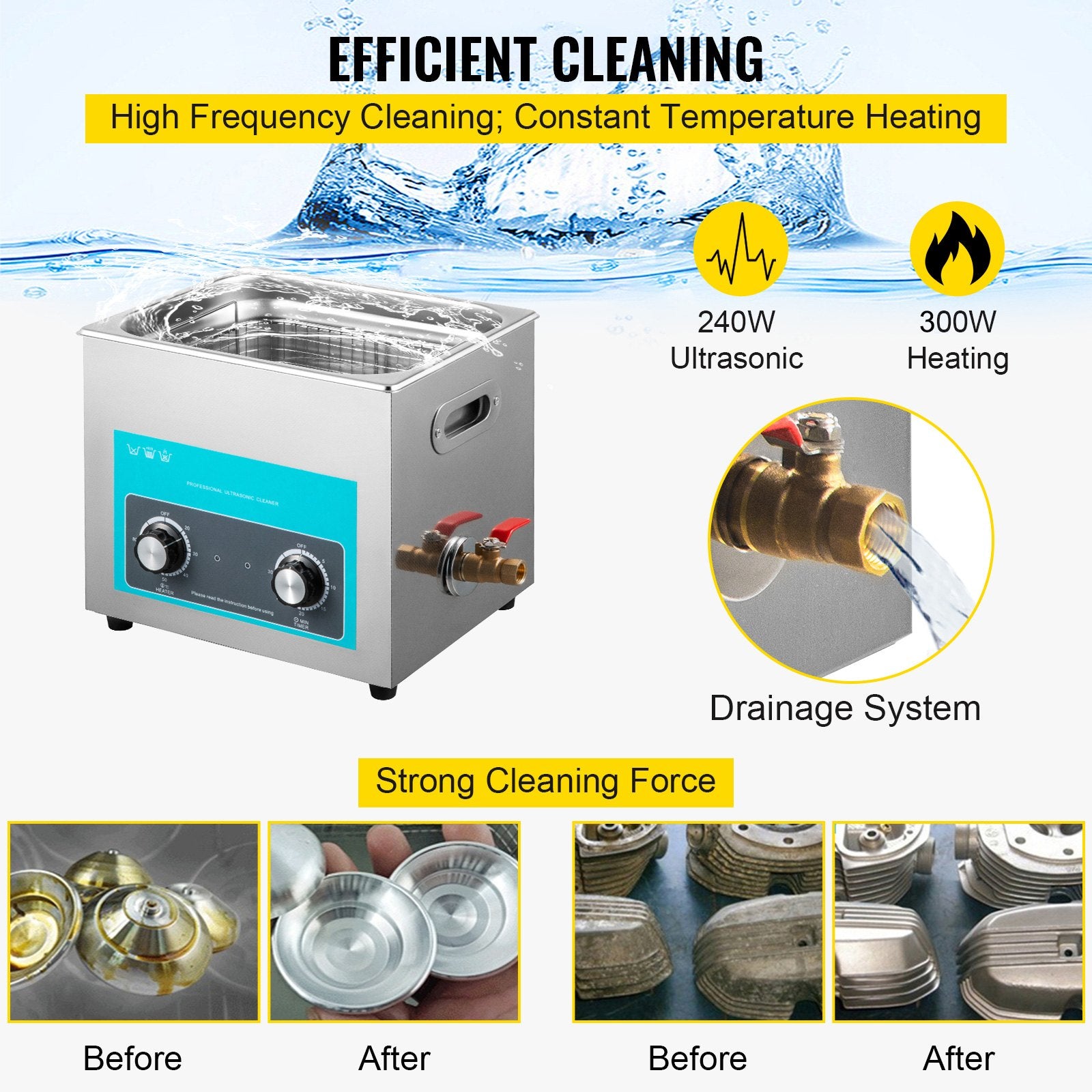 Ultrasonic Jewelry Cleaner Heater Timer for Eyeglass Rings Dentures Instruments