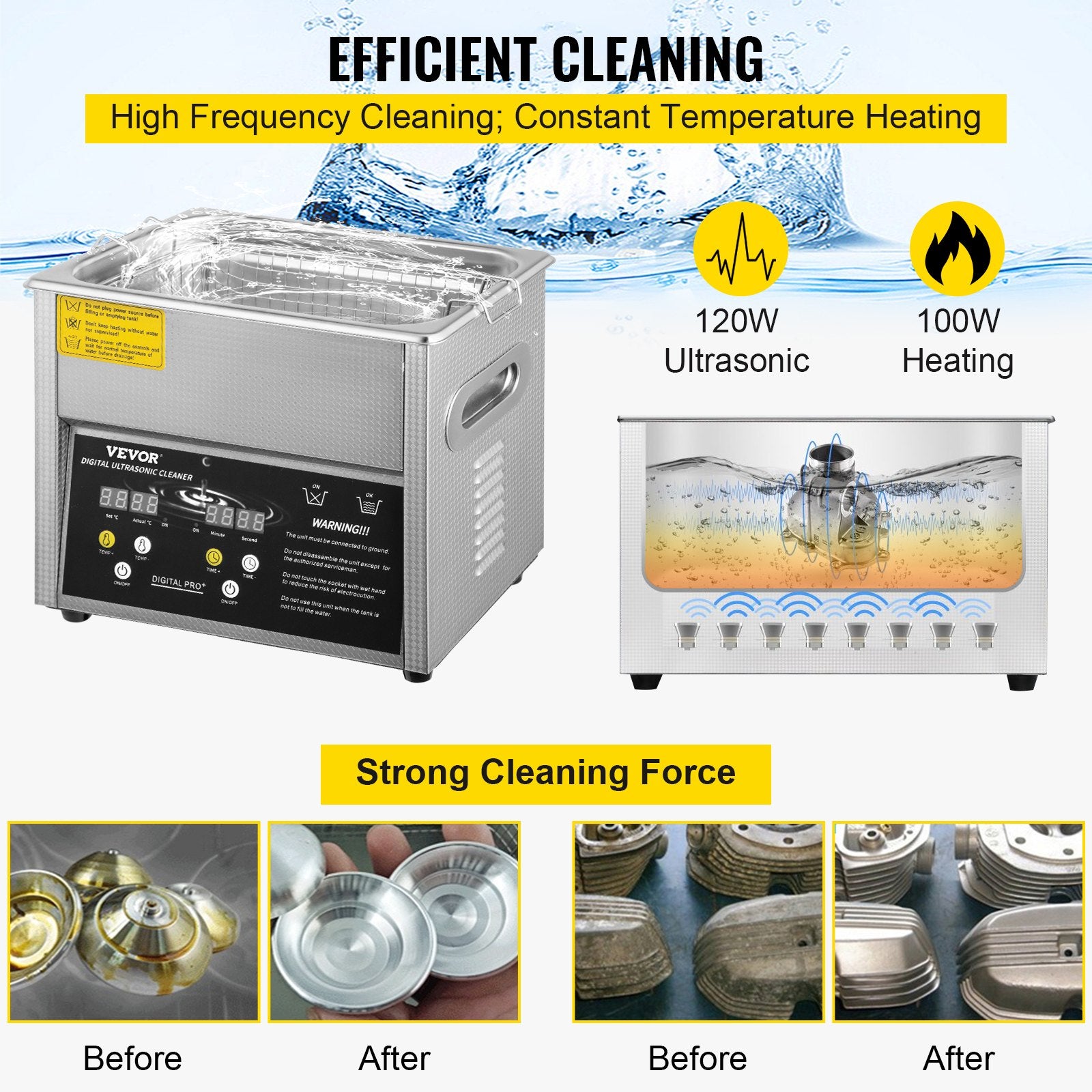 Jewelry Ultrasonic Cleaner with Heater Timer for Rings Eyeglasses Dentures