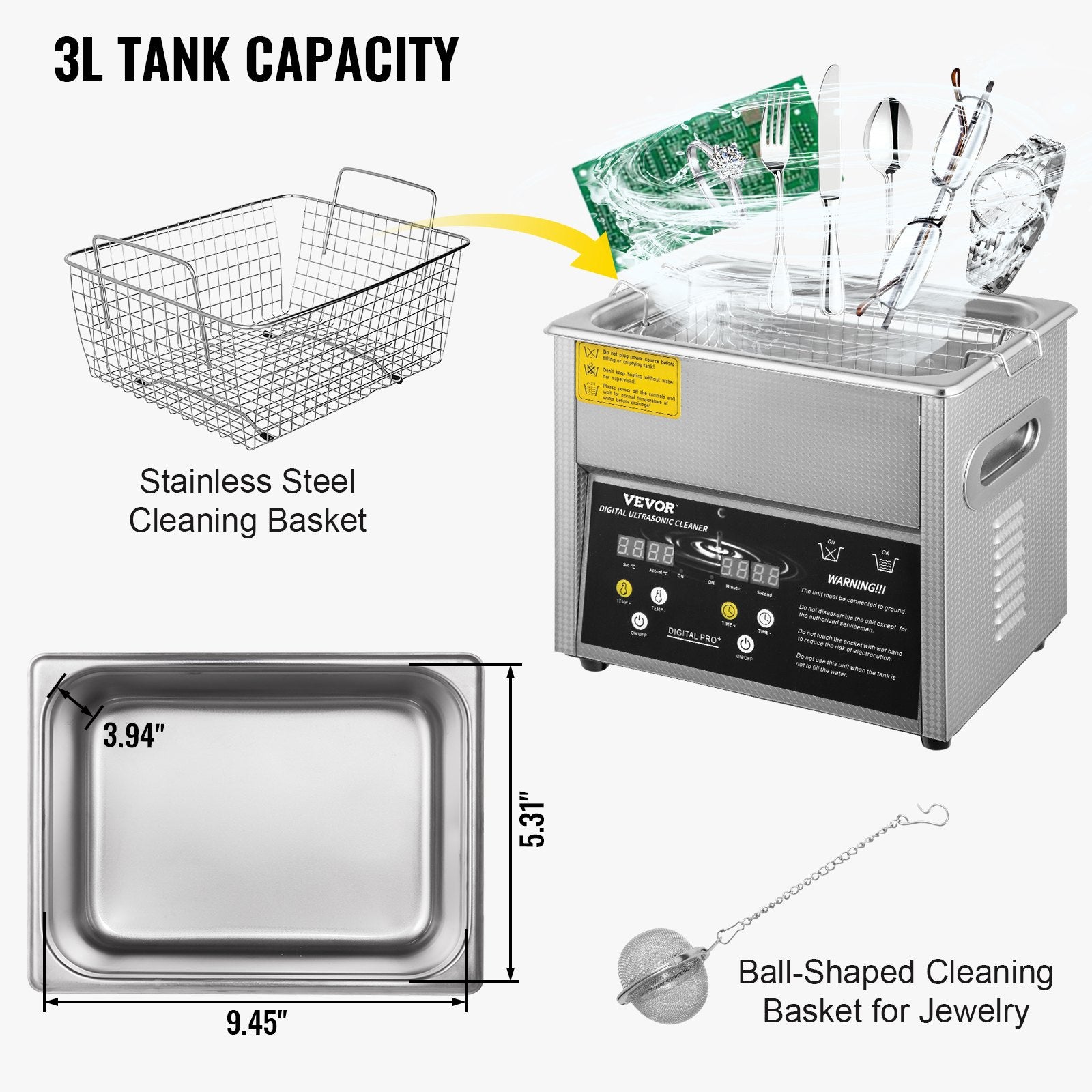 Jewelry Ultrasonic Cleaner with Heater Timer for Rings Eyeglasses Dentures